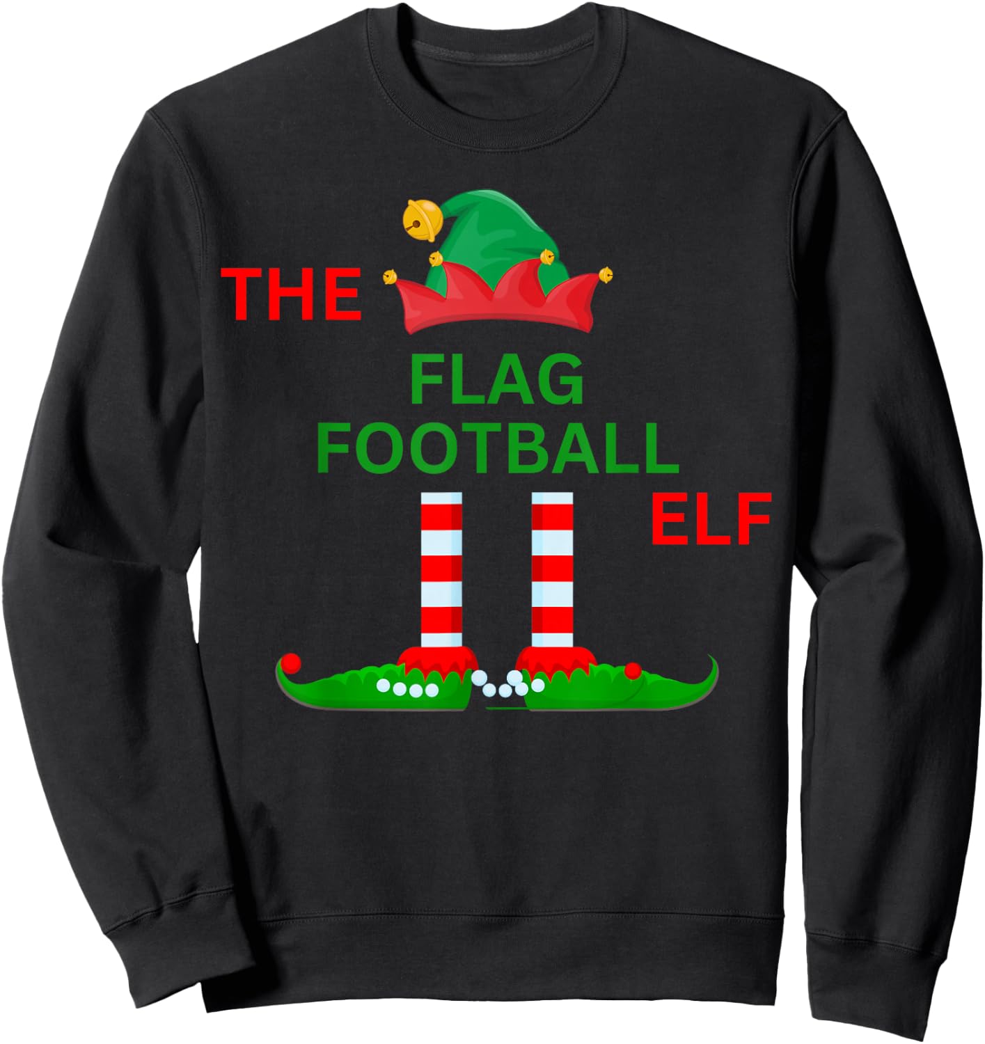 The flag football Funny Elf Christmas Pajamas Family Sweatshirt - Sweatshirt | Black
