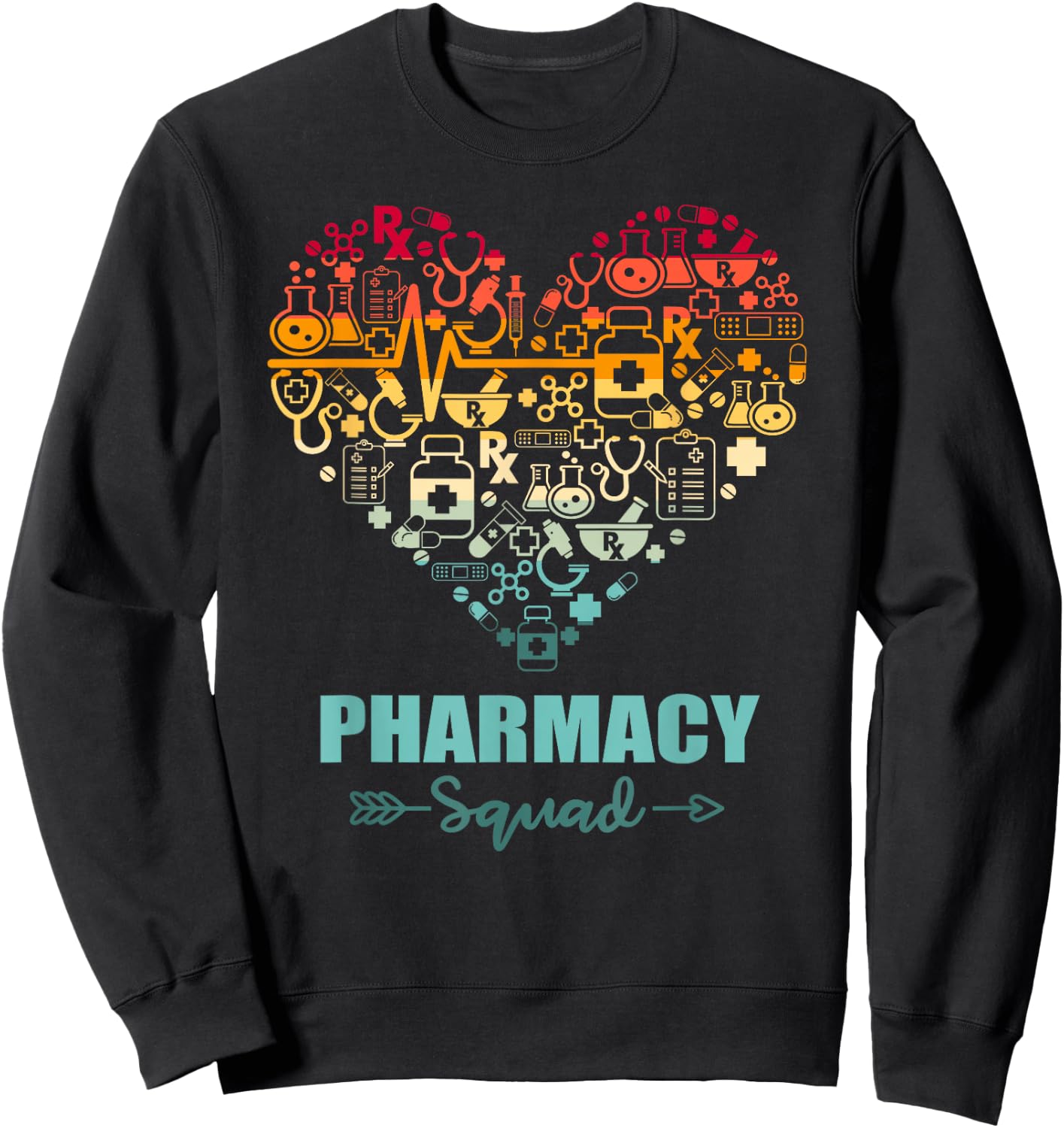 Pharmacy Squad Heart Funny Pharmacy Team Sweatshirt - Sweatshirt | Black