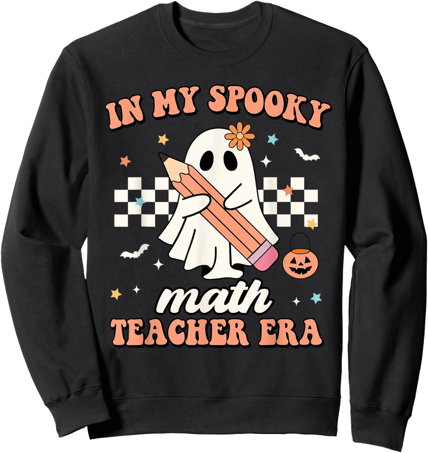 In My Spooky Math Teacher Era Groovy Retro Halloween Costume Men Women Sweatshirt - Sweatshirt | Black