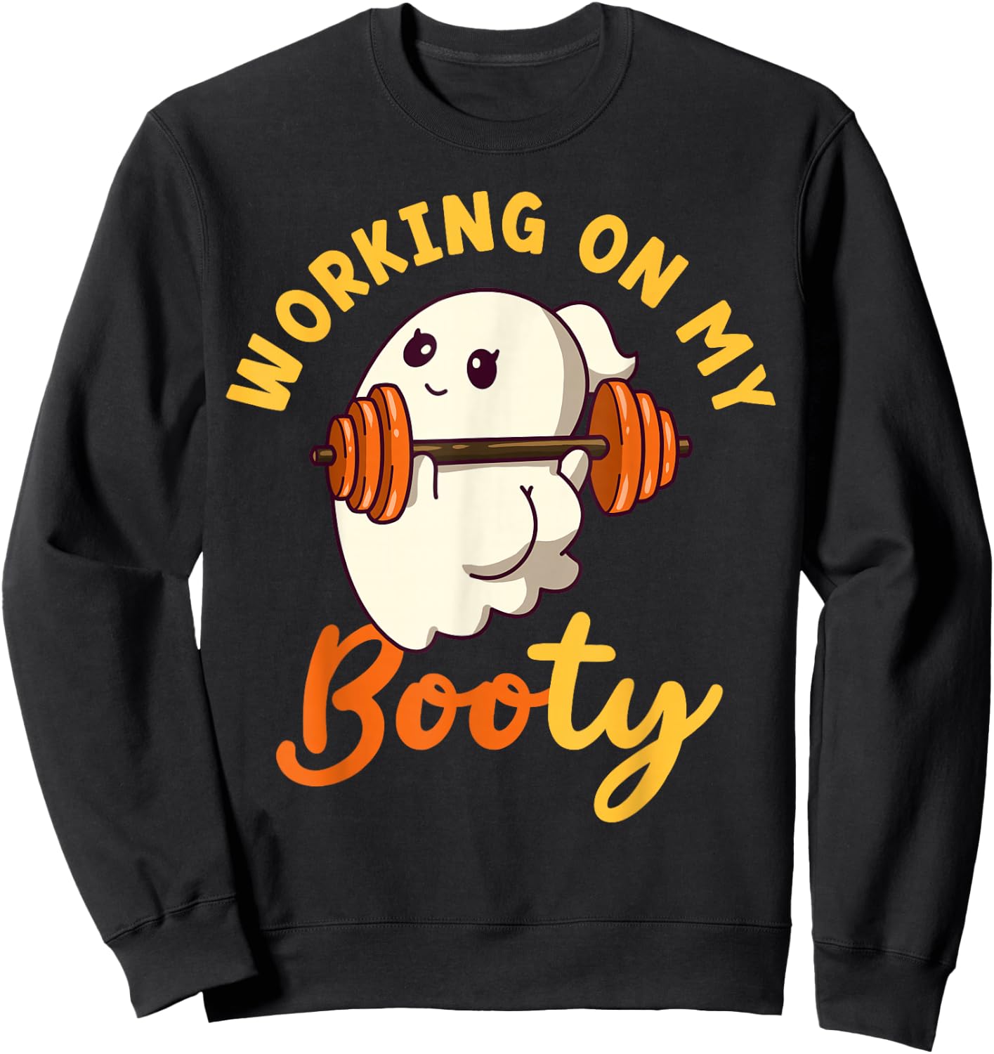 Working On My Booty Boo-Ty Funny Halloween Gym Ghost Pun Sweatshirt - Sweatshirt | Black