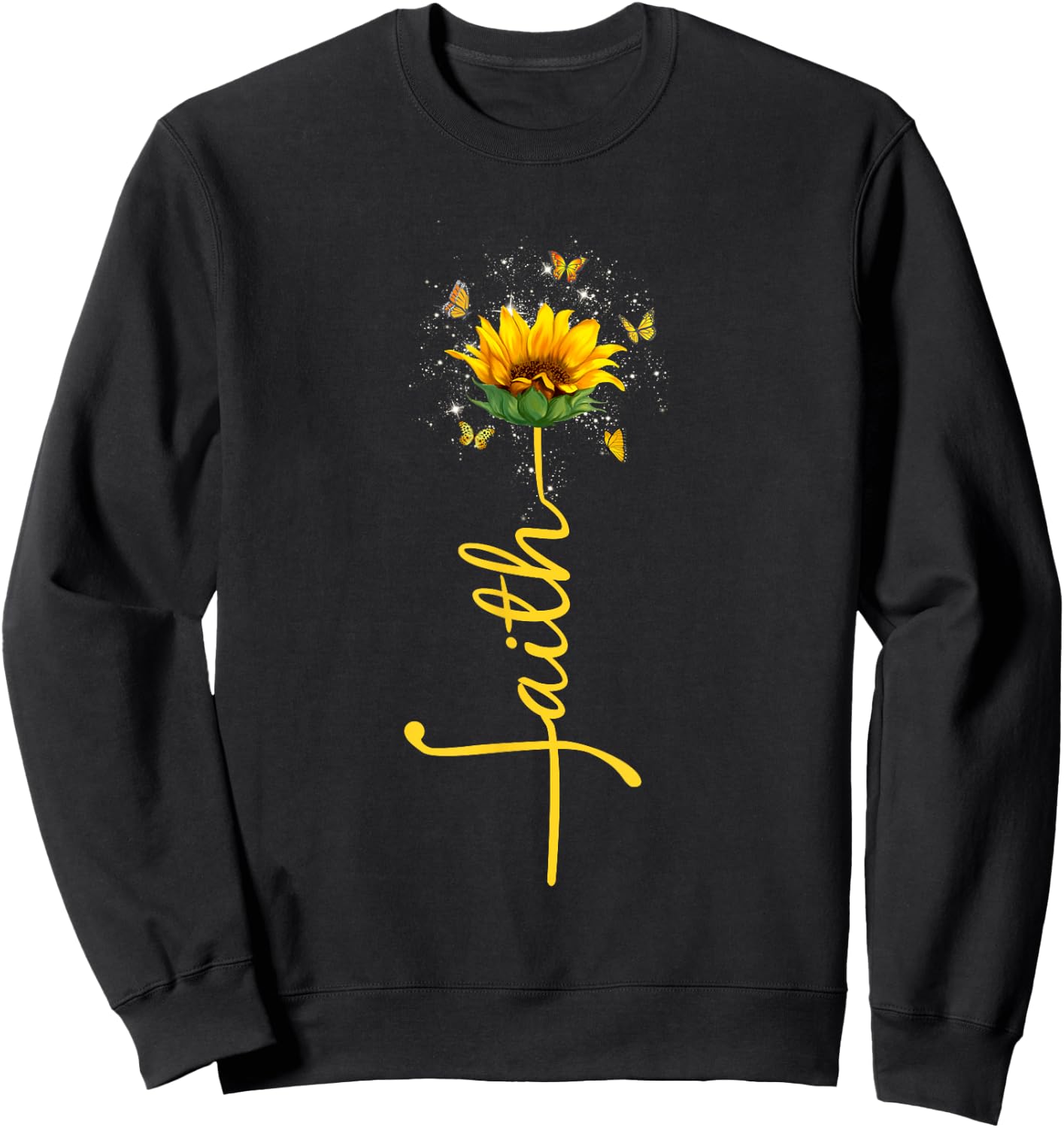 Vintage Faith Cross Sunflower Butterfly Flowers Christians Sweatshirt - Sweatshirt | Black