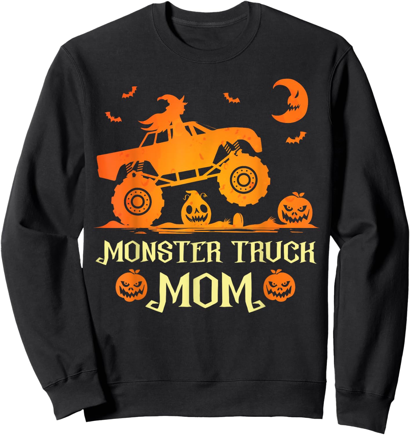 Monster Truck Mom Truck Lovers Pumpkins Halloween Witch Sweatshirt - Sweatshirt | Black