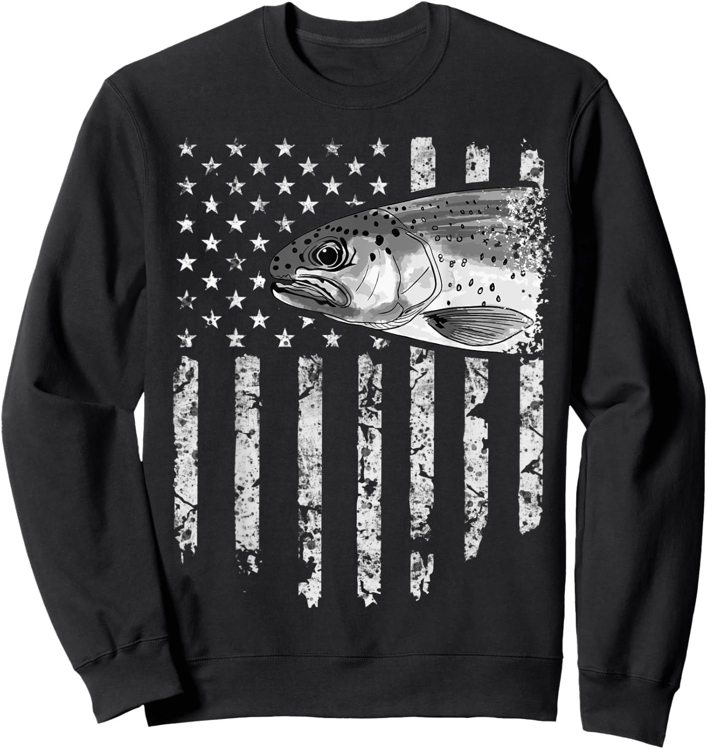 American Flag Rainbow Trout Fly Fishing Vintage Women Men Sweatshirt - Sweatshirt | Black