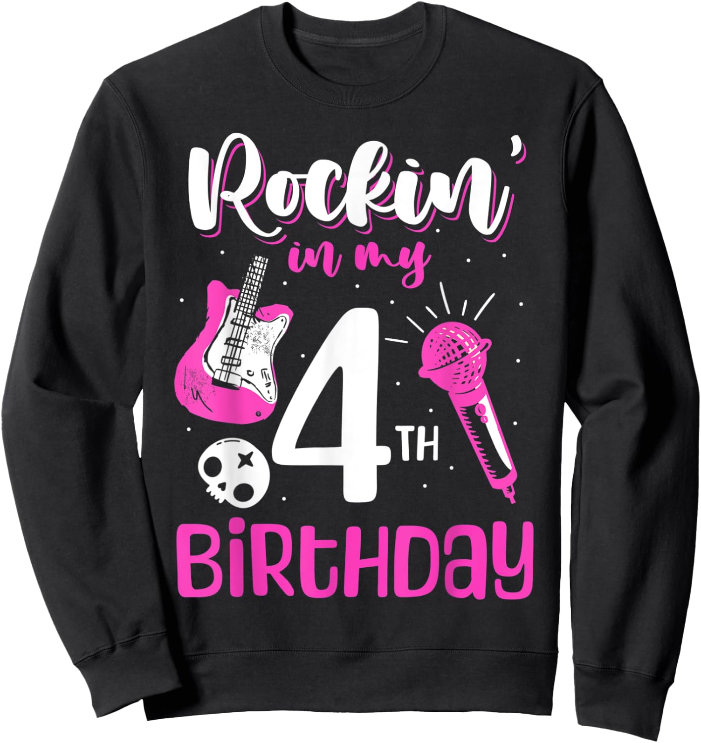 Girls Rockstar Birthday Rock Star Themed Guitar 4th Birthday Sweatshirt - Sweatshirt | Black