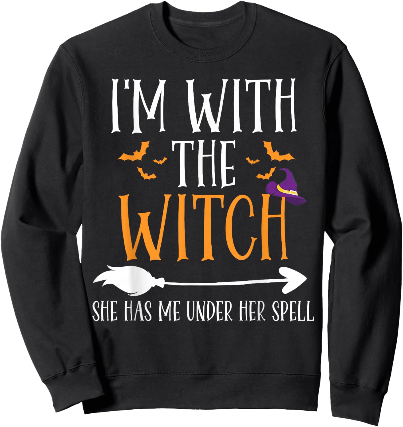 I'm With The Witch Funny Halloween Couples Costume Sweatshirt - Sweatshirt | Black
