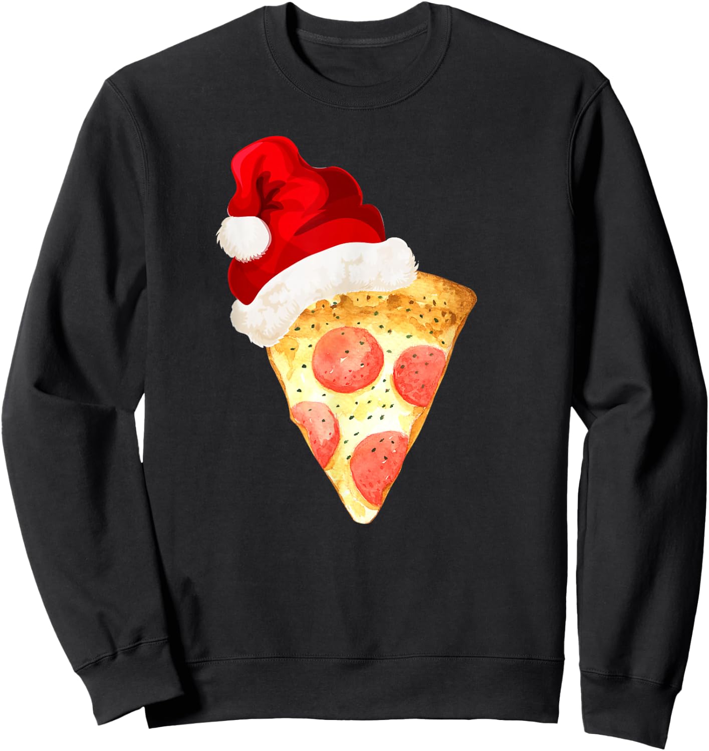 Santa Claus Hat Pepperoni Pizza Slice Christmas Holiday Food Sweatshirt - Sweatshirt | Black