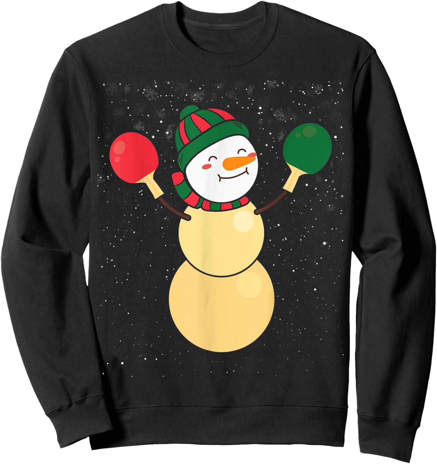 Funny Ping Pong Ball Snowman Winter Hat Table Tennis Player Sweatshirt - Sweatshirt | Black