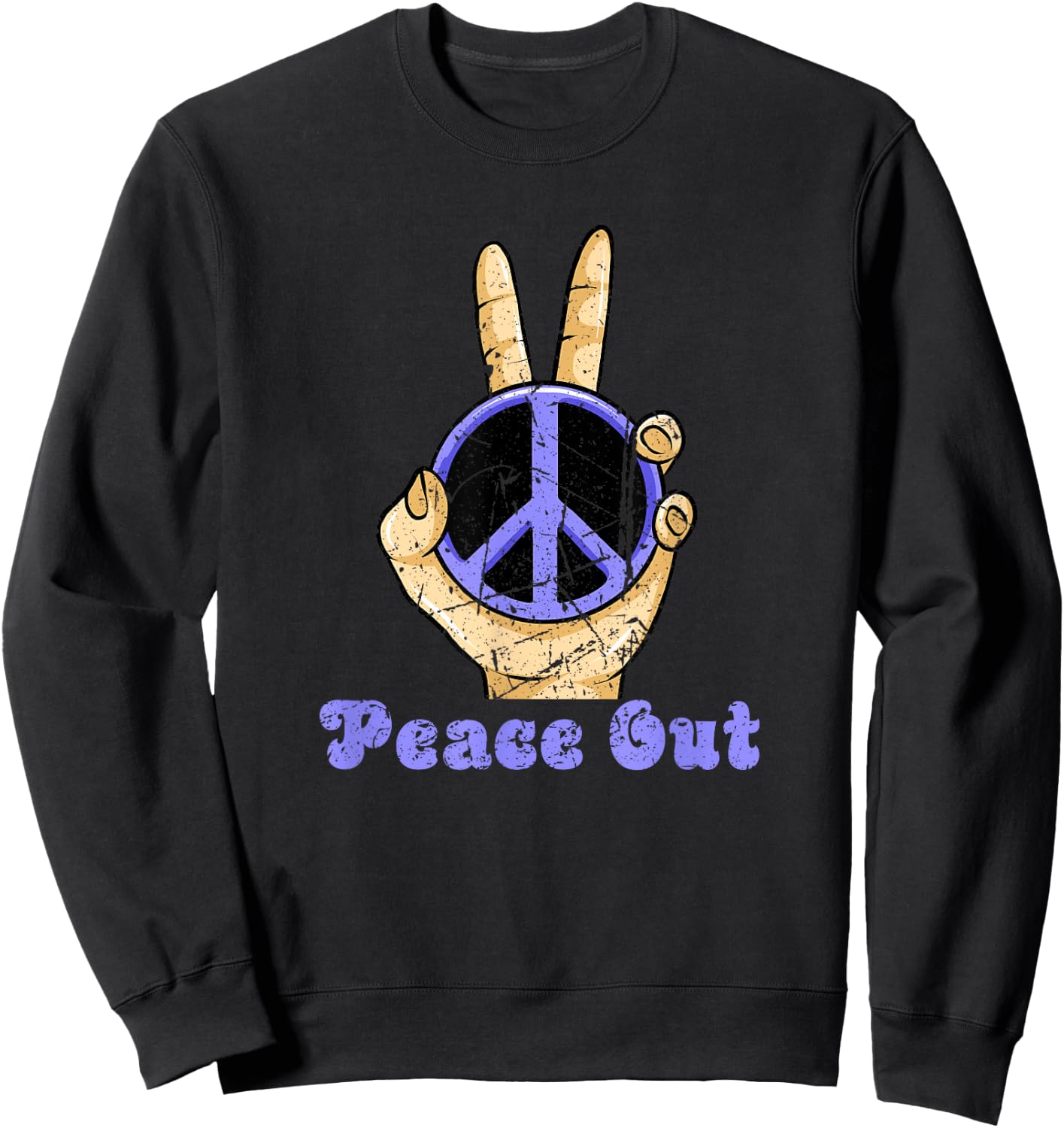 Retirement Women Hippie Peace Out Sign Symbol Adults Sweatshirt - Sweatshirt | Black