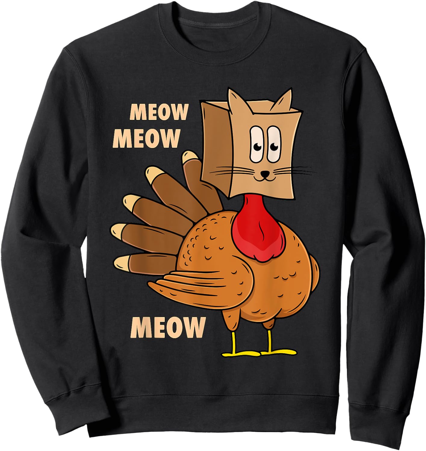 Thanksgiving Turkey Cat Funny Thanksgiving Men Women Sweatshirt - Sweatshirt | Black