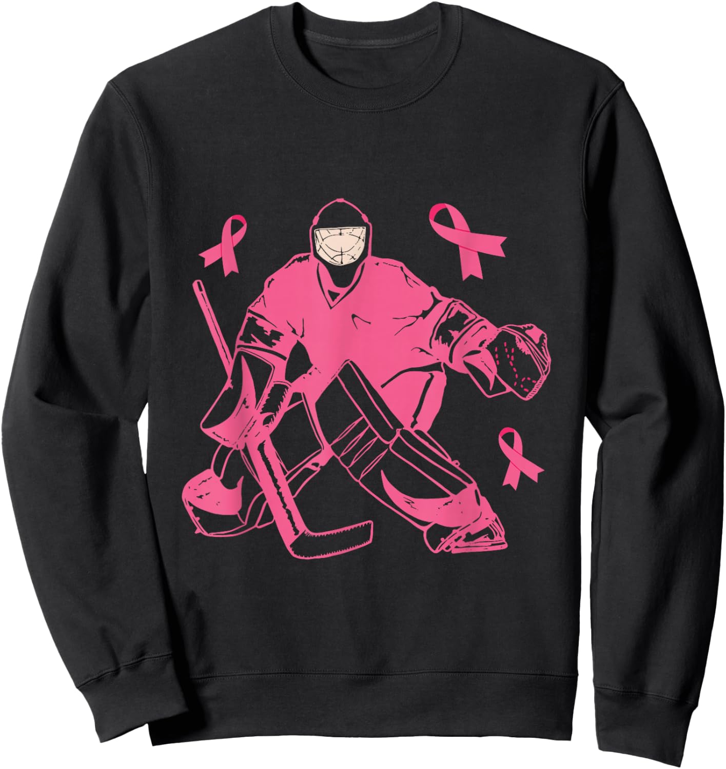 Ice Hockey Keeper Pink Ribbon Breast Cancer Awareness Sweatshirt - Sweatshirt | Black