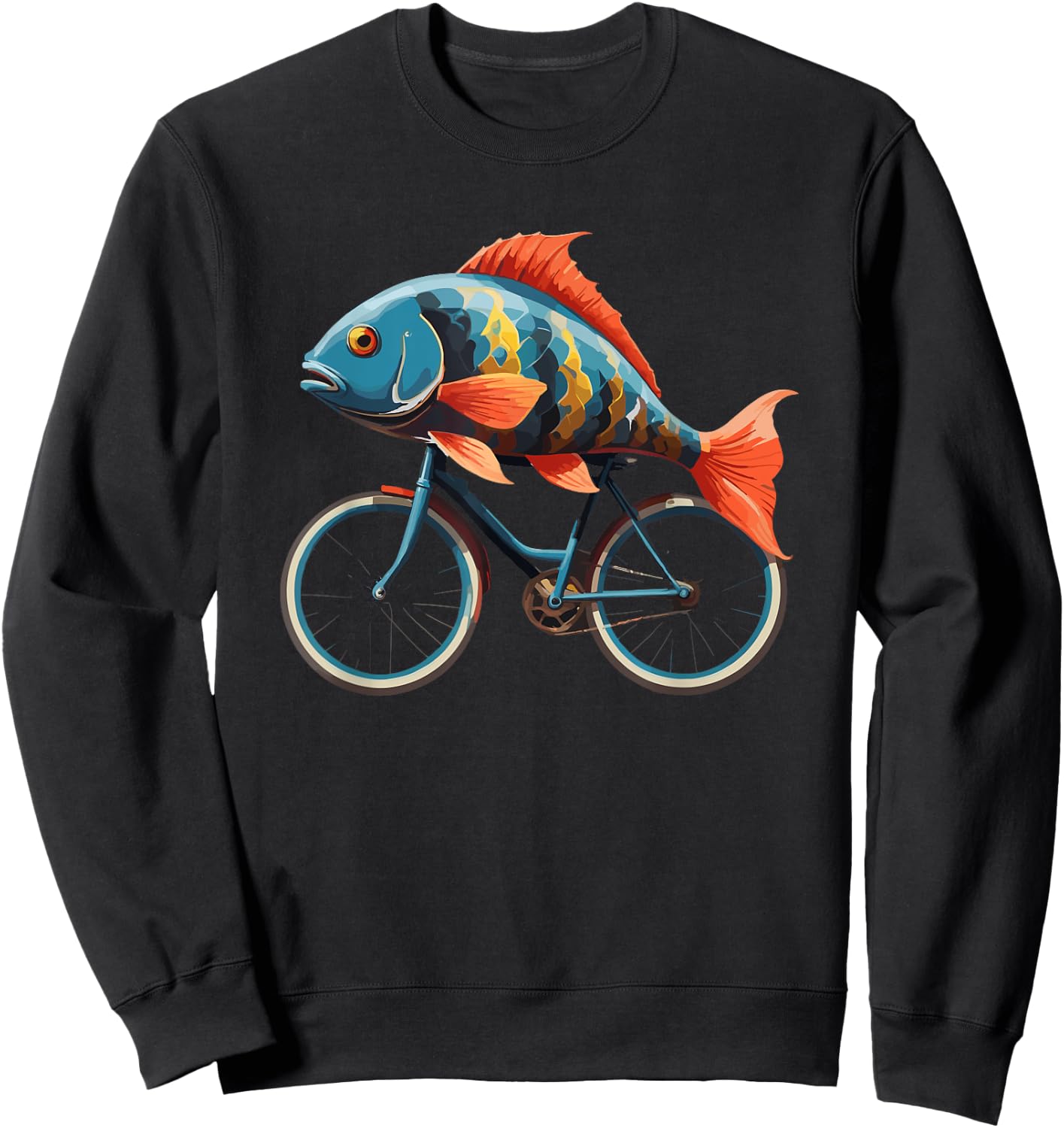 Cute Fish riding a bike, Fish and Bike Sweatshirt - Sweatshirt | Black