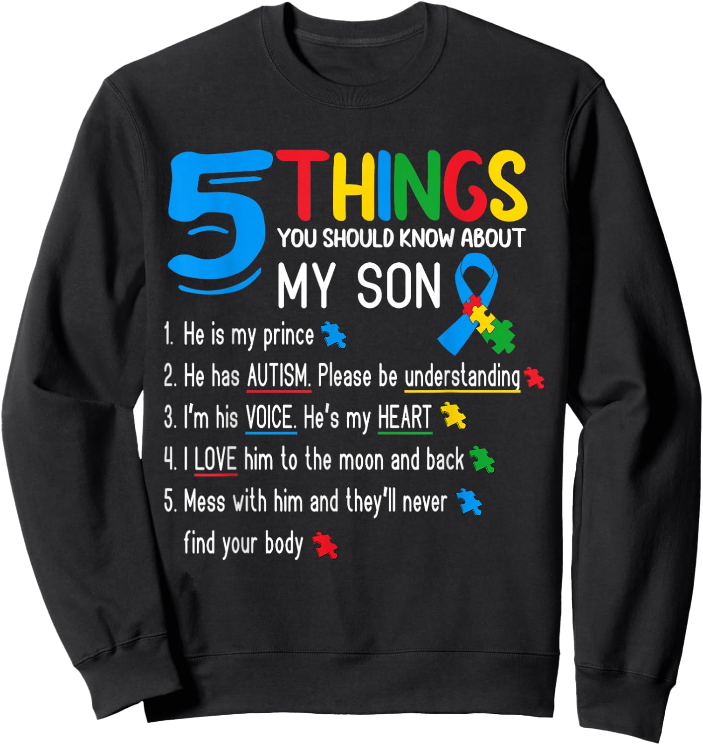 Autistic Son Autism Awareness Support for Mom Dad Parents Sweatshirt - Sweatshirt | Black