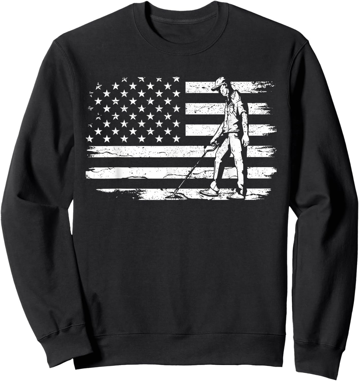 Patriotic Metal Detecting USA Flag Treasure Hunt Detectorist Sweatshirt - Sweatshirt | Black