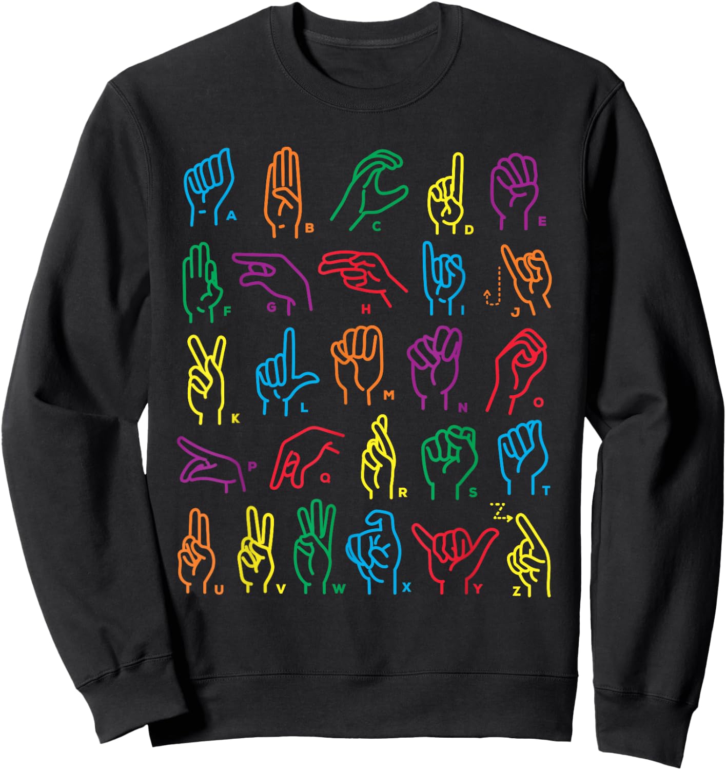 ABC Sign Language Chart Teacher Hand Letter Alphabet ASL Sweatshirt - Sweatshirt | Black