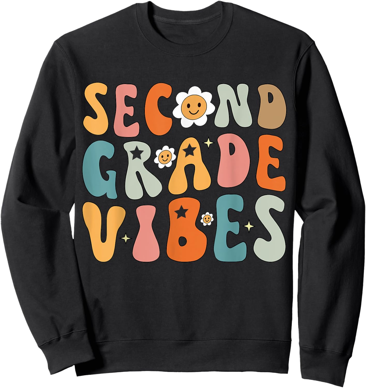 Second Grade Vibes, 2nd Grade Team Retro 1st Day of School Sweatshirt - Sweatshirt | Black