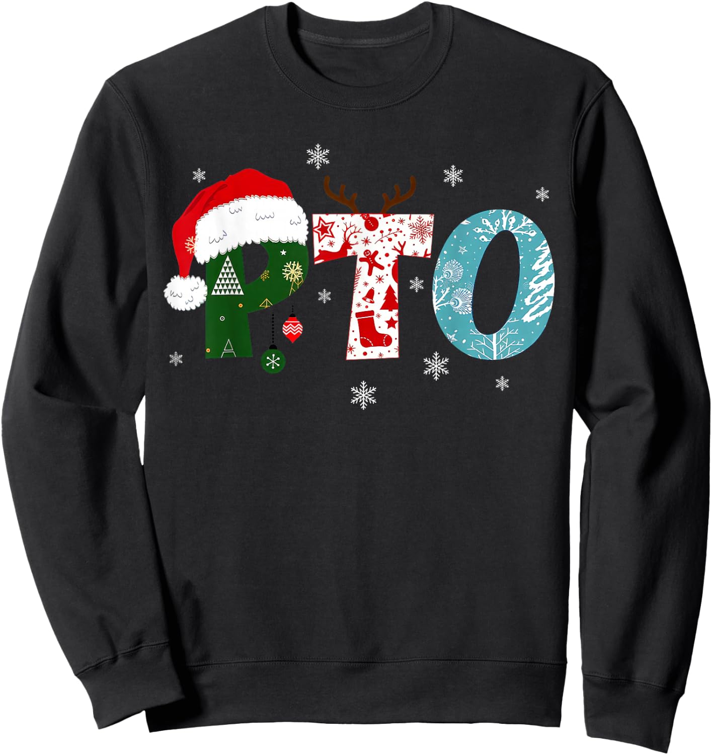 PTO Santa Hat Reindeer Parent Teacher Organization Christmas Sweatshirt - Sweatshirt | Black