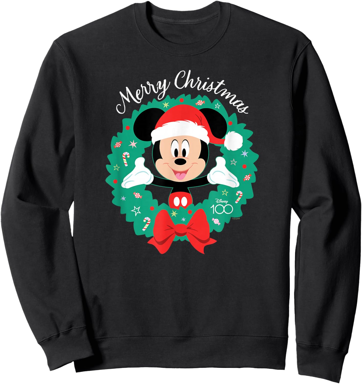 Disney 100 Mickey Mouse Merry Christmas Wreath Holiday D100 Sweatshirt - Sweatshirt | Black
