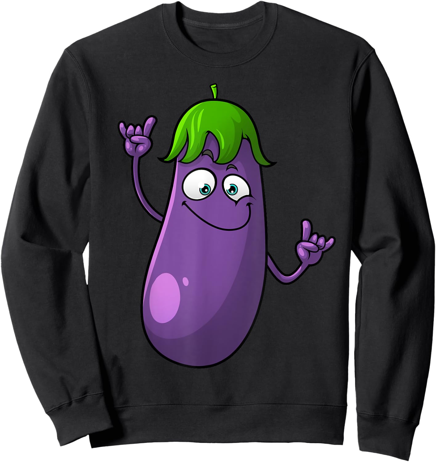 Funny Eggplant Designs Women Fruit Vegetable Sweatshirt - Sweatshirt | Black