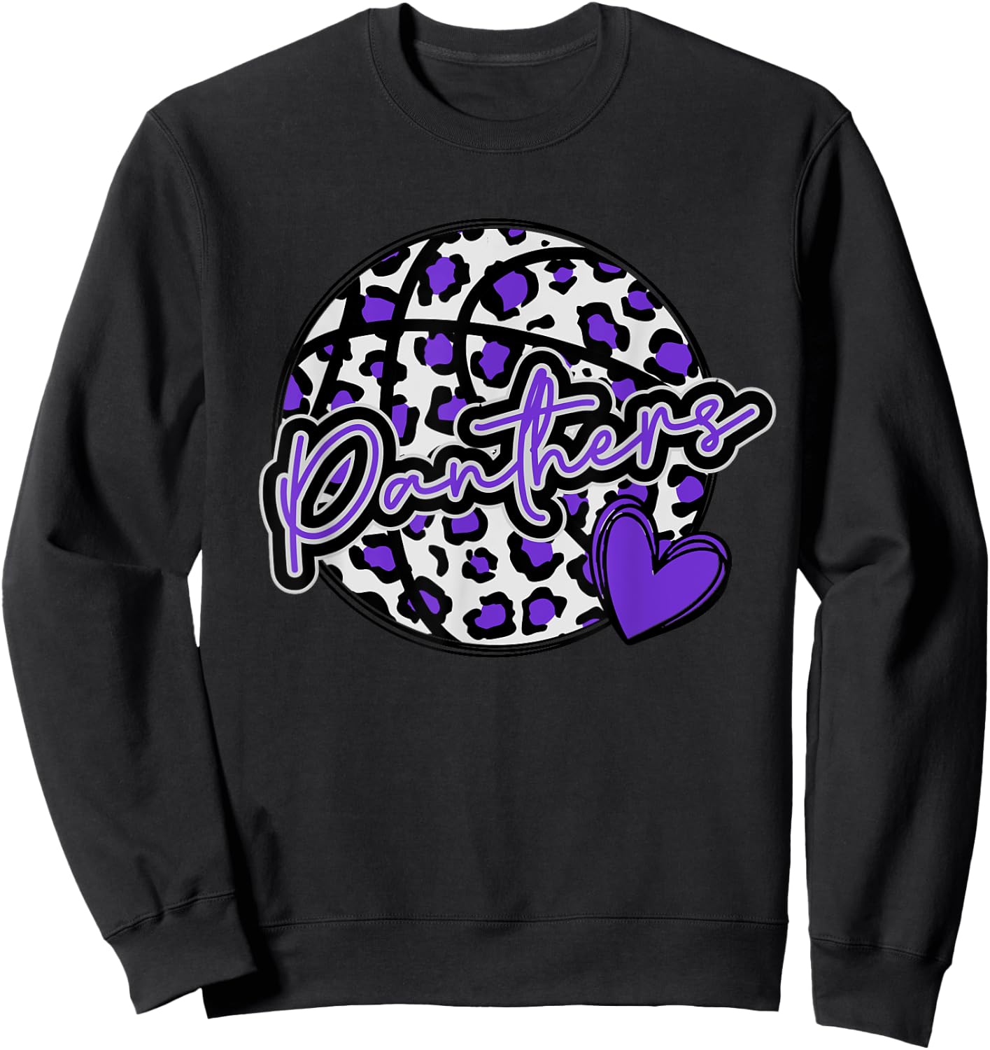 Leopard Cheetah Basketball PANTHERS Purple Spirit Game Sweatshirt - Sweatshirt | Black