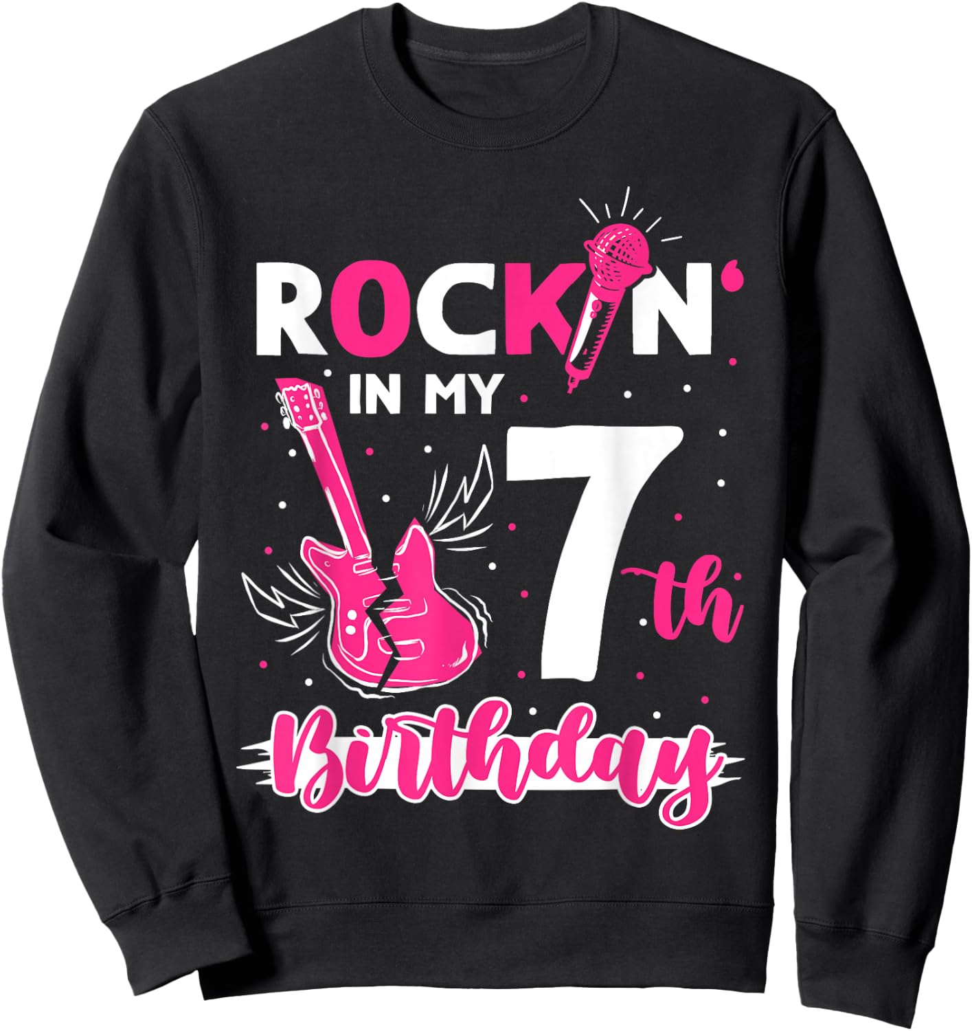 Girls Rockstar Birthday Rock Star Themed Guitar 7th Birthday Sweatshirt - Sweatshirt | Black