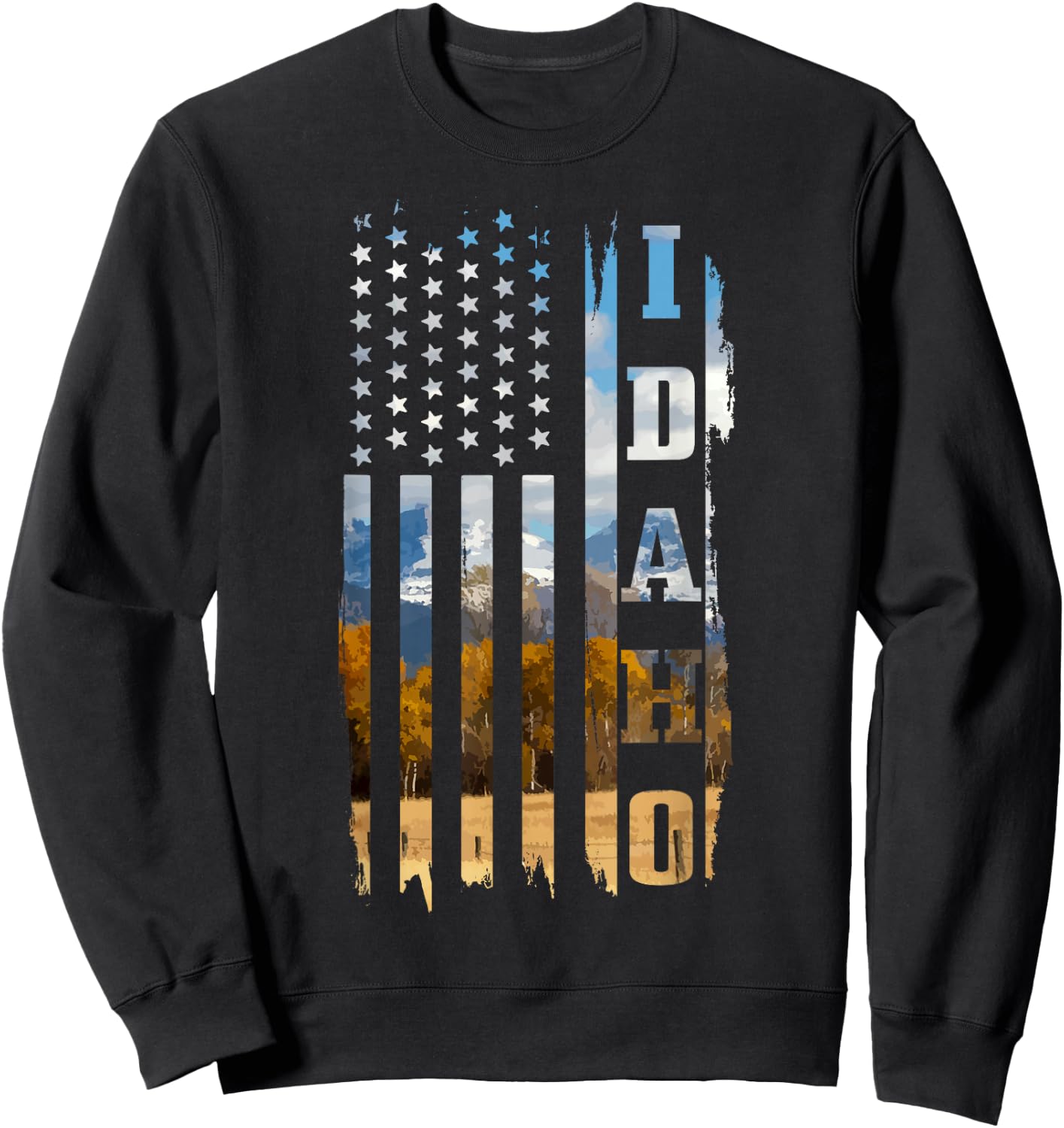 Idaho Patriotic American Flag Vintage Nature Hiking Sweatshirt - Sweatshirt | Black