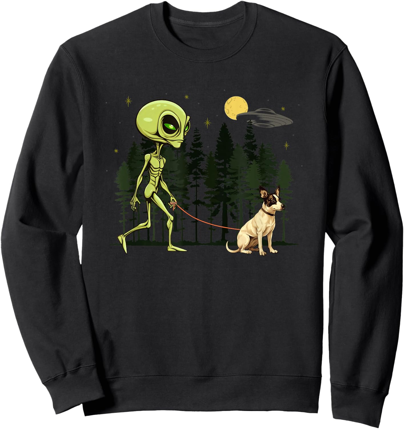 Funny Rat Terrier Alien Walking UFO Pet Dog Mom Dad Women Kids Sweatshirt - Sweatshirt | Black