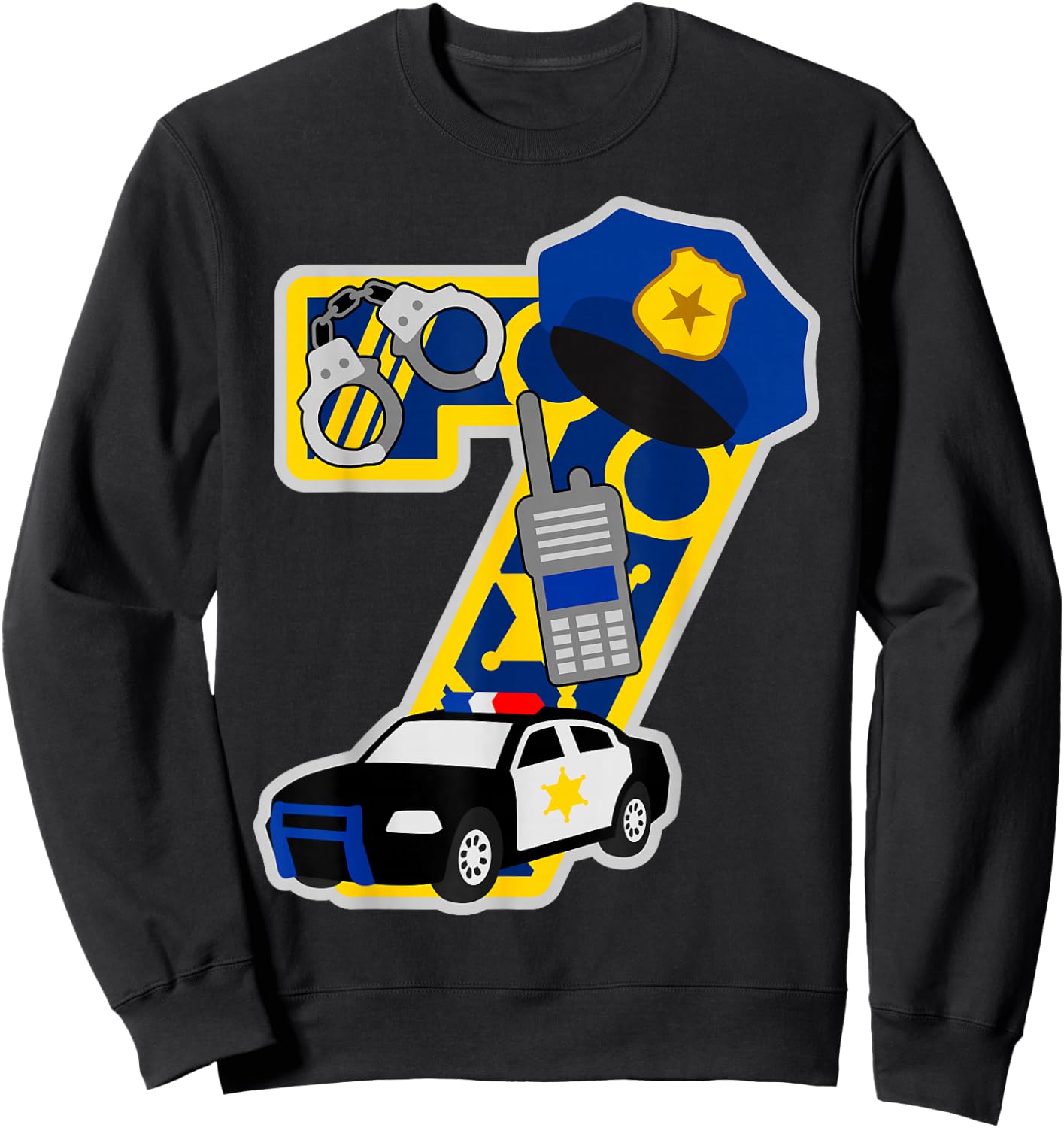 Police 7th birthday party Number 7 - 7 years birthday Sweatshirt - Sweatshirt | Black