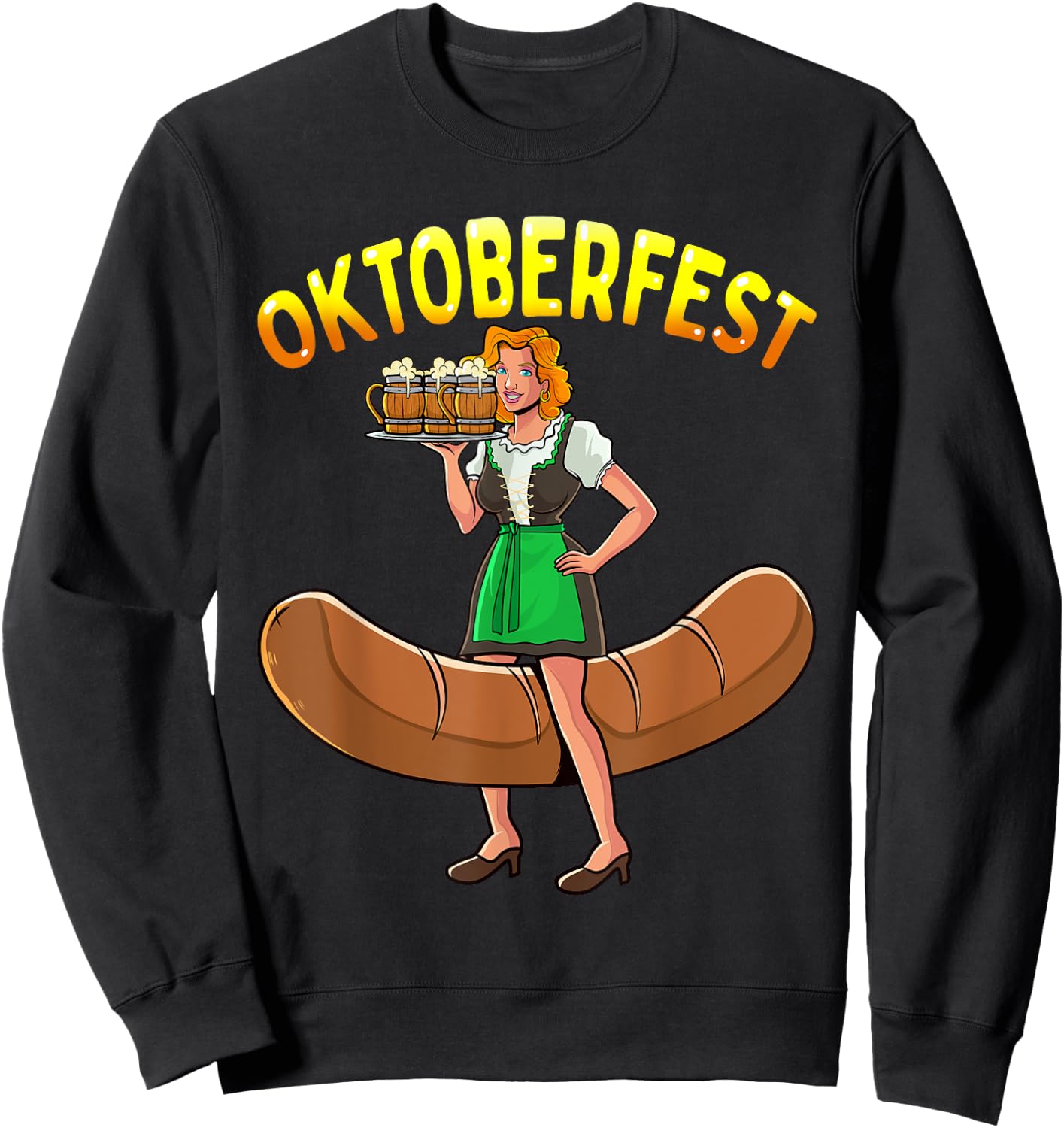 Oktoberfest Funny Bartwurst Barmaid German Woman Dirndl Beer Sweatshirt - Sweatshirt | Black