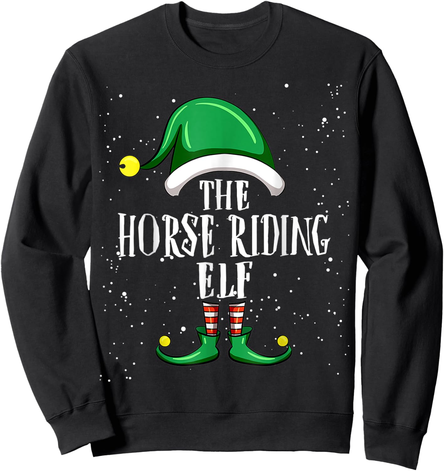Horse Riding Elf Group Matching Family Christmas Funny Sweatshirt - Sweatshirt | Black