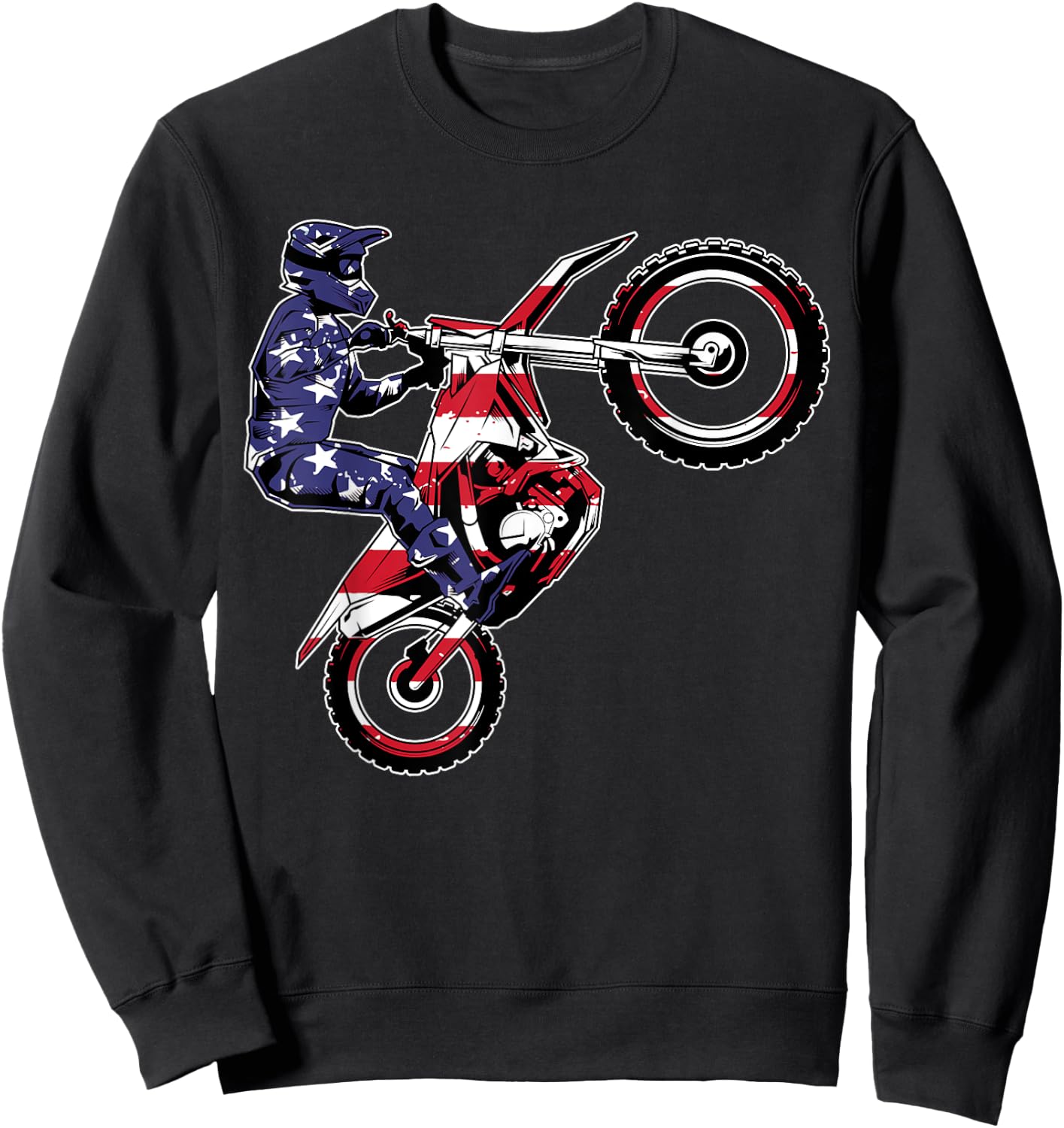 Funny Dirt Bike Art Men Women Motorcycle Dirtbike US Flag Sweatshirt - Sweatshirt | Black