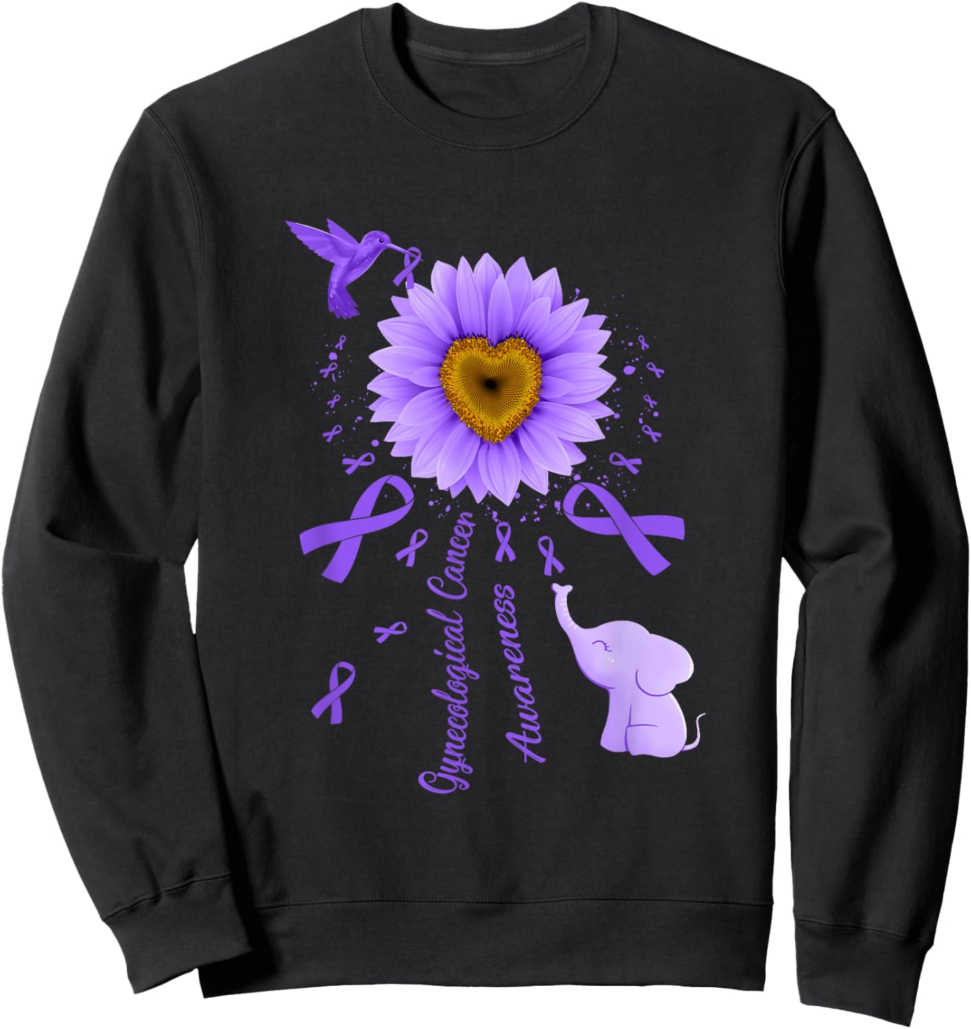 Sunflower Hummingbird Elephant Gynecological Cancer Sweatshirt - Sweatshirt | Black