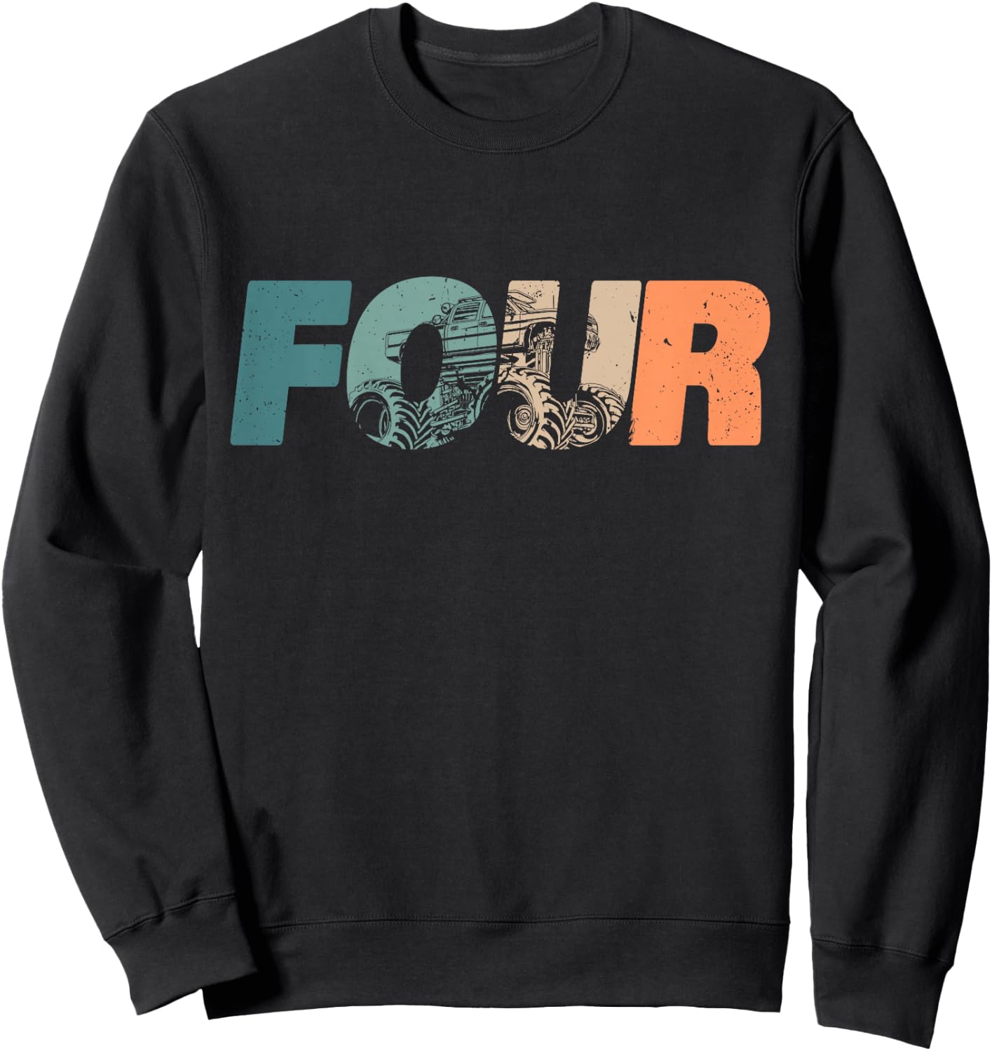 4 Year Old Shirt 4th Birthday Monster Truck Boys Girls Kid Sweatshirt - Sweatshirt | Black