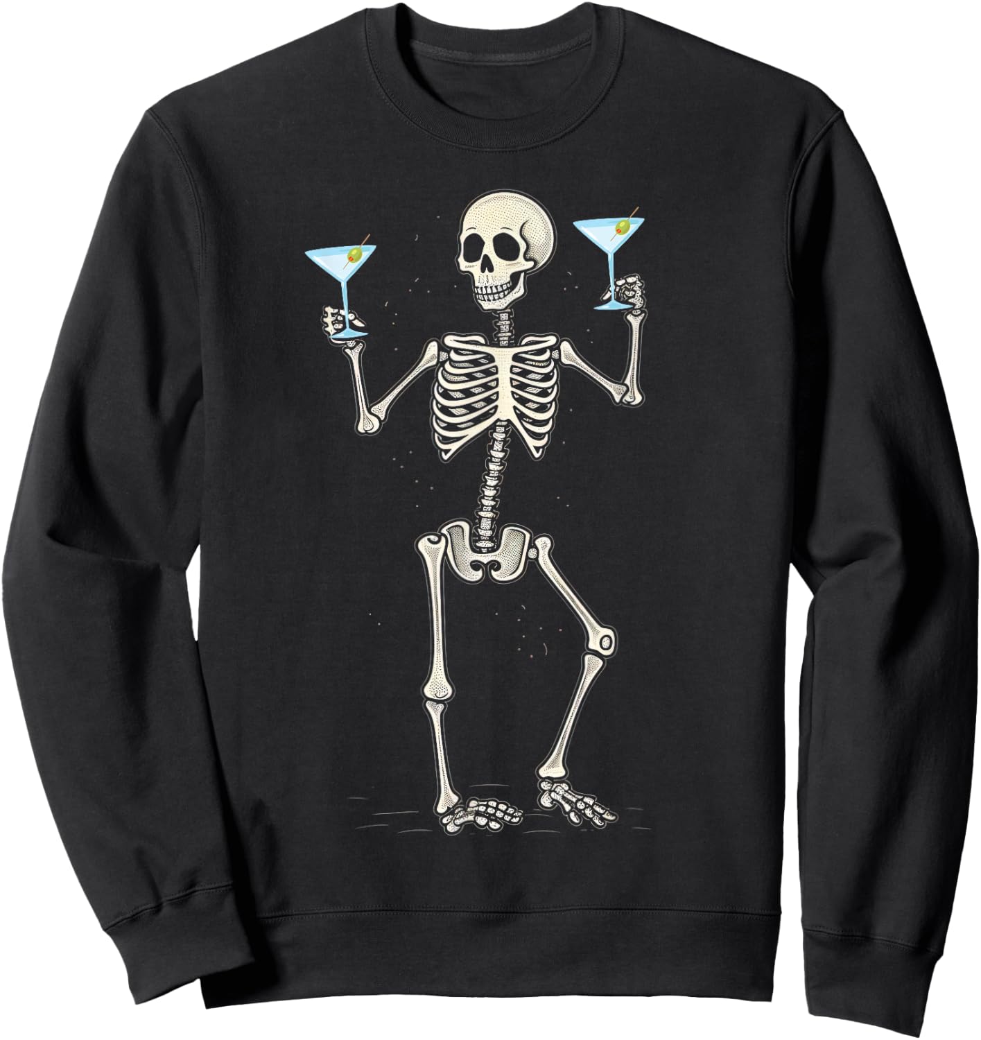 Funny Halloween Skeleton Drinking Martini Cocktail Sweatshirt - Sweatshirt | Black
