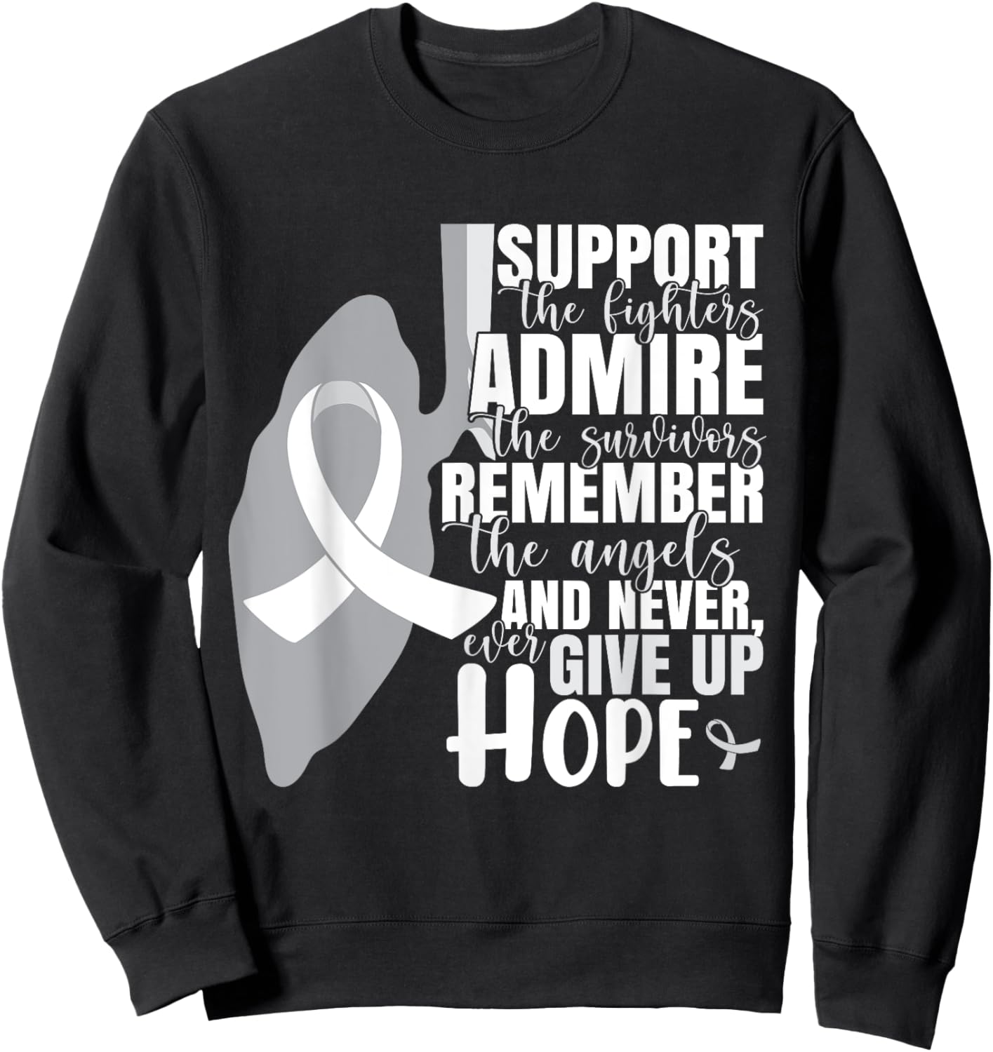 White Ribbon Lung Cancer Warrior Sweatshirt - Sweatshirt | Black