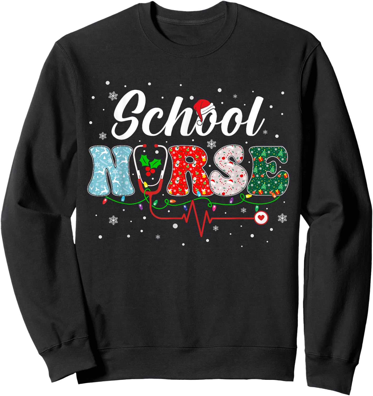 Love School Nurse Life Snowman Christmas Nurse Xmas Pajama Sweatshirt - Sweatshirt | Black
