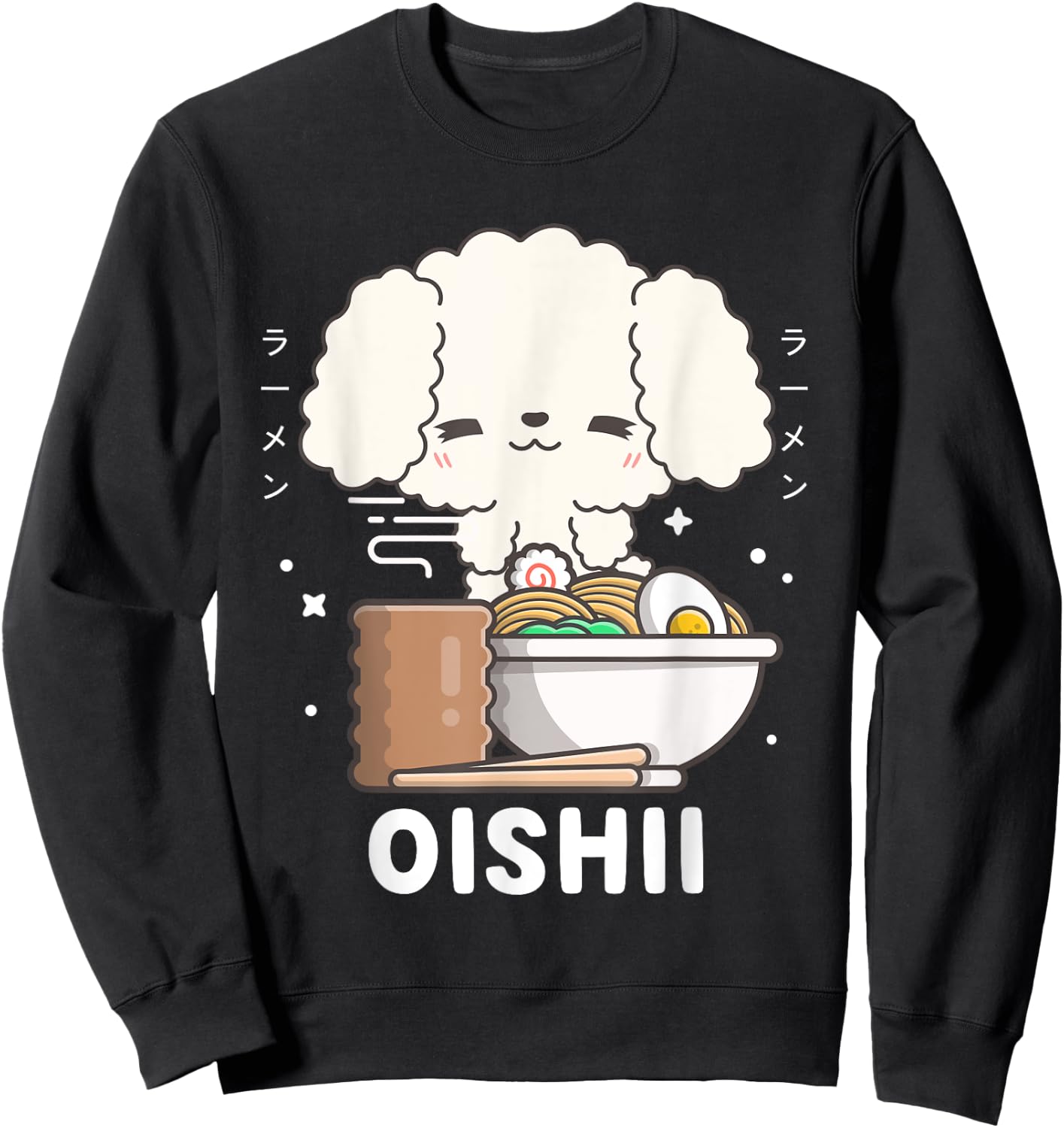 Kawaii Poodle Eats Japanese Ramen Noodles Kawaii Aesthetic Sweatshirt - Sweatshirt | Black