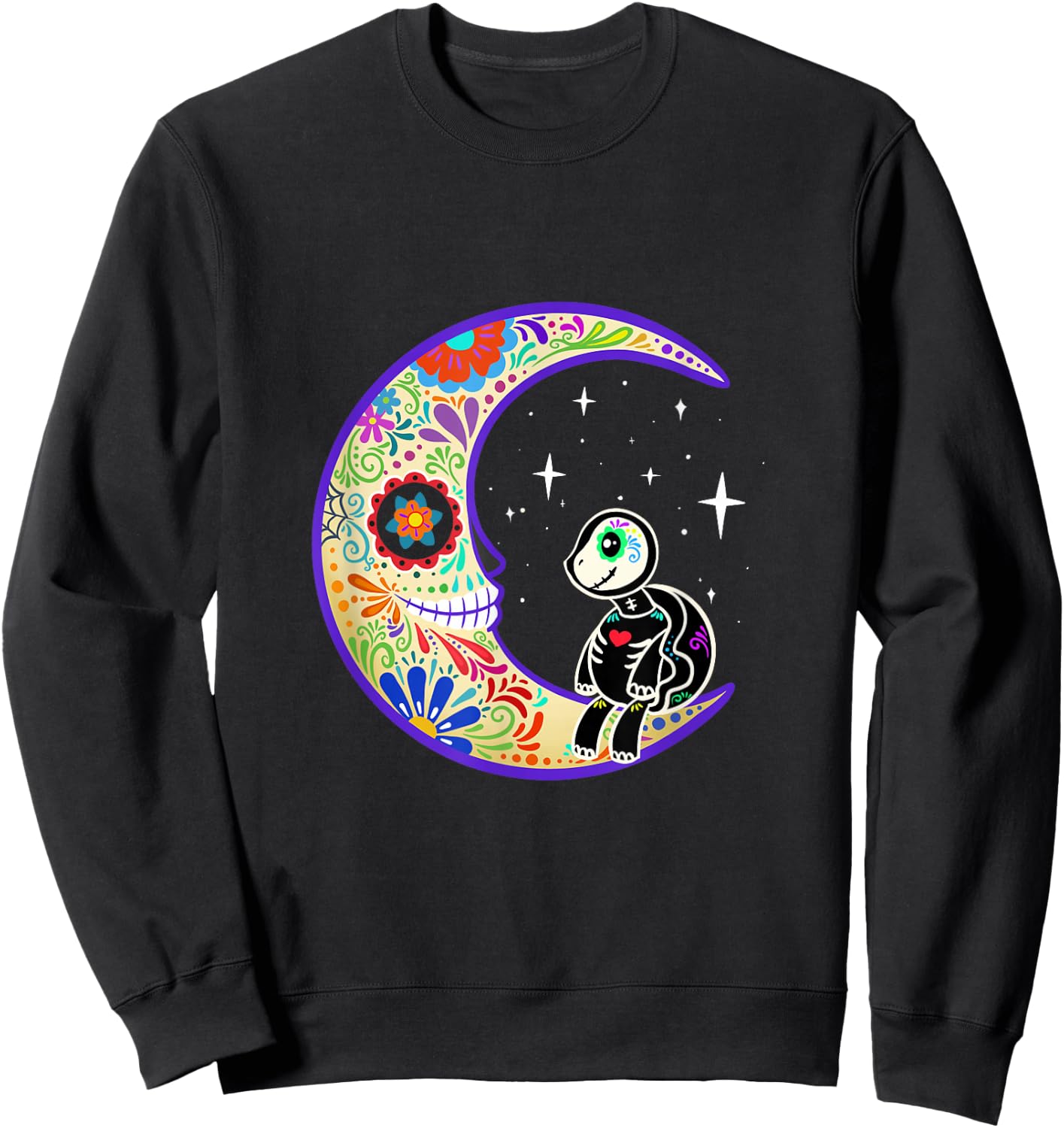 Turtle Dia de Los Muertos Skeleton Sugar Skull Sweatshirt - Sweatshirt | Black