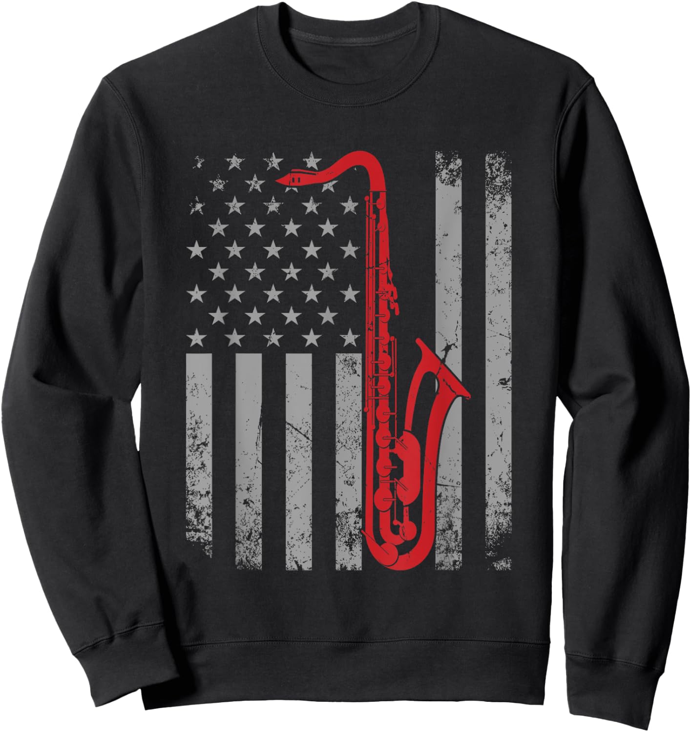 Saxophone Musician Jazz Music American Flag For Saxophonist Women Kids Men Sweatshirt - Sweatshirt | Black