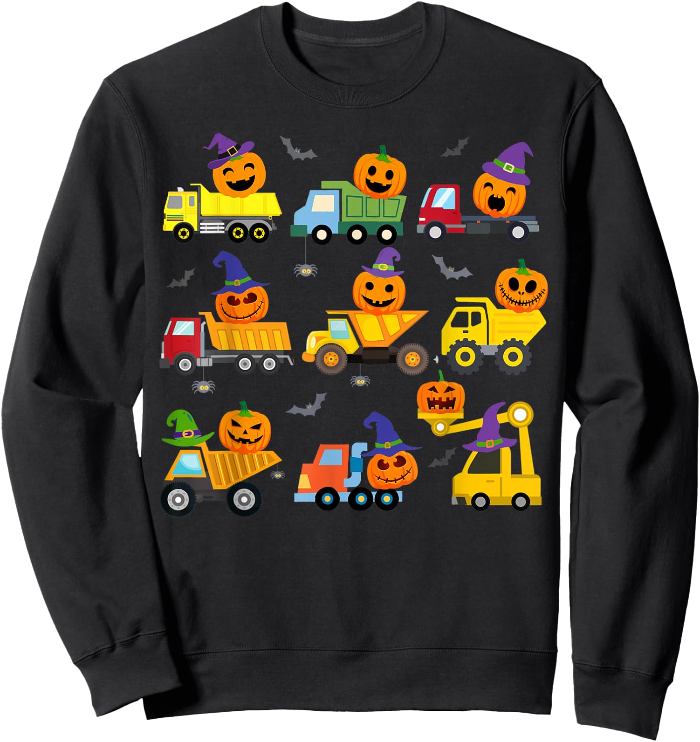 Construction Vehicle Halloween Crane Truck Pumpkin Boys Kids Sweatshirt - Sweatshirt | Black