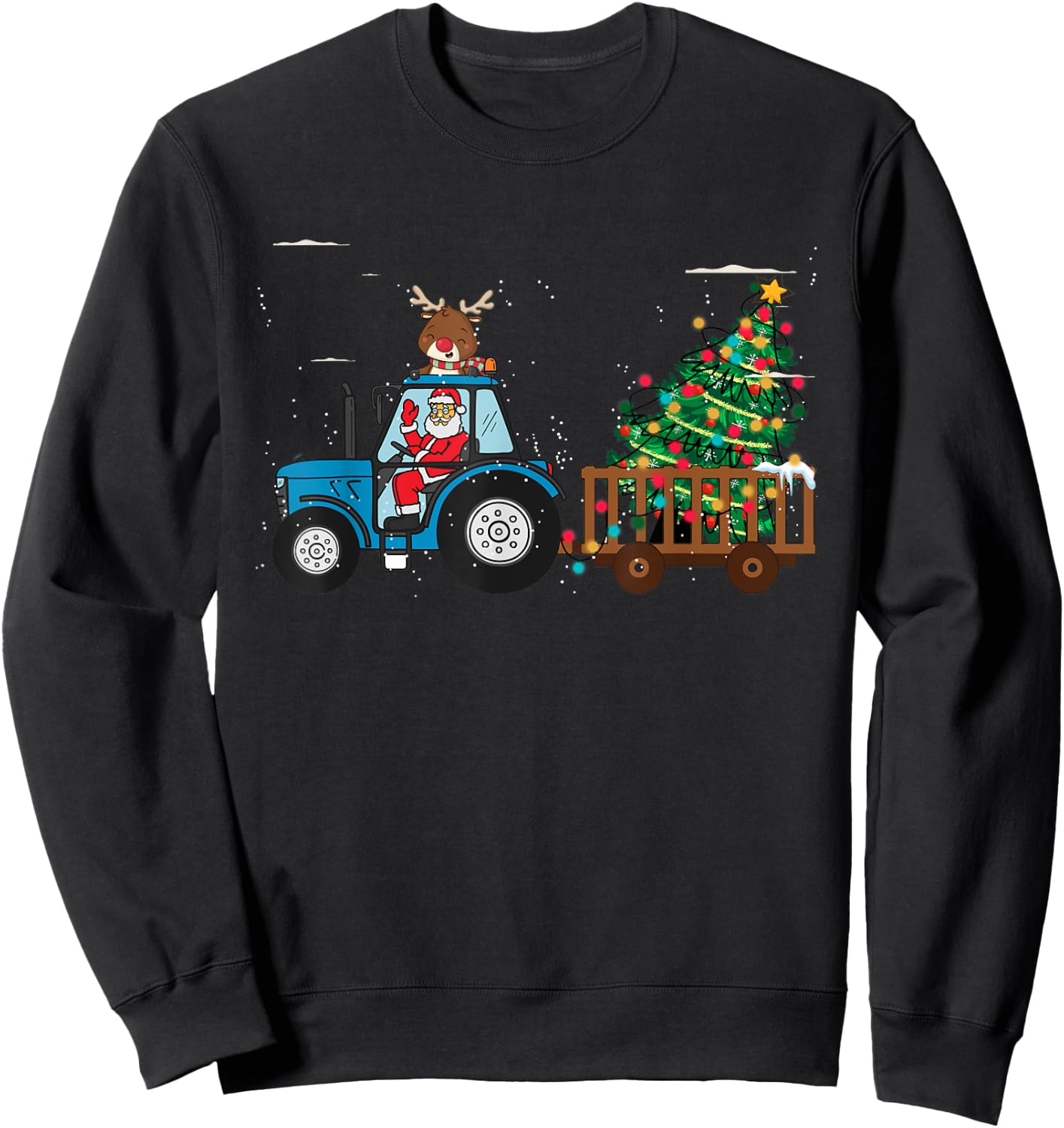 Christmas Farm Tractor Xmas Tree Lights Santa Hat Farmer Sweatshirt - Sweatshirt | Black