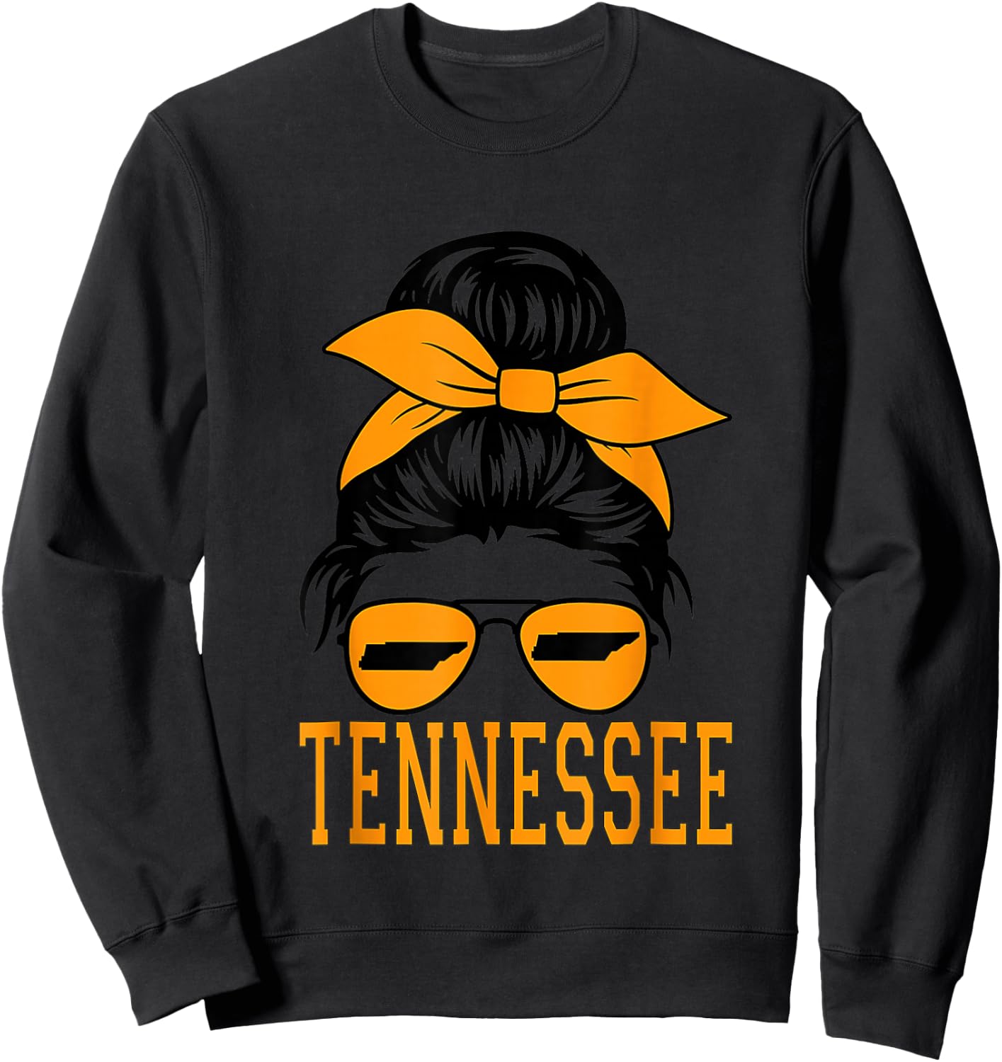 Tennessee State Kids Orange USA Messy Bun Hair TN Sweatshirt - Sweatshirt | Black