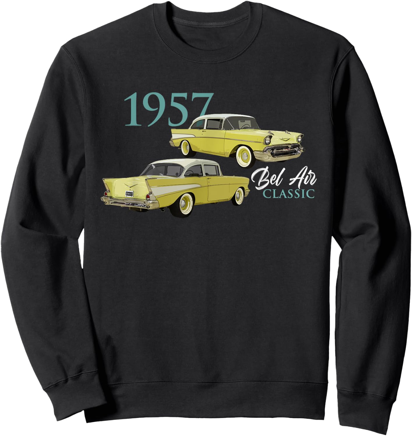 Vintage Cars, Classic Cars, 1957 Bel Air, 1950's, Car Art Sweatshirt - Sweatshirt | Black