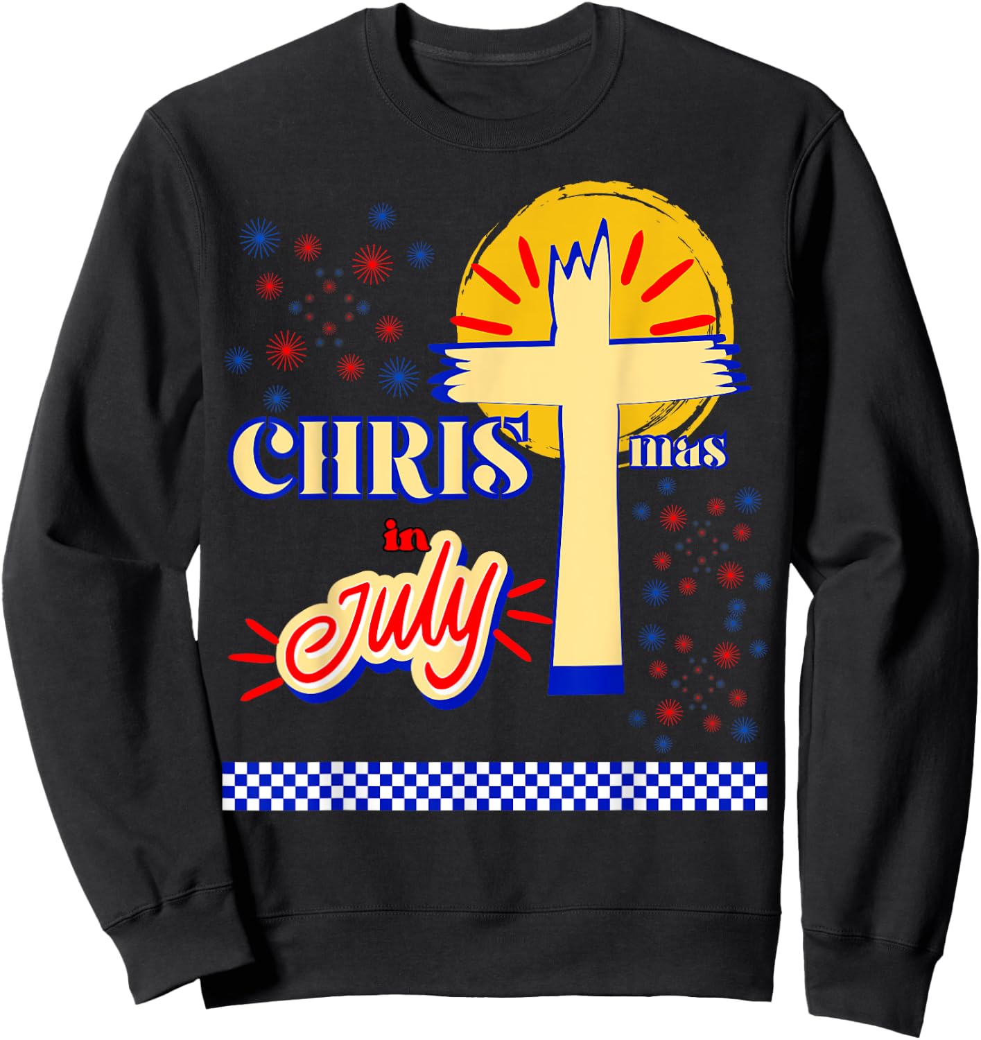 Retro Christmas In July Christian Jesus God Summer Beach BBQ Men Women Kids Sweatshirt - Sweatshirt | Black