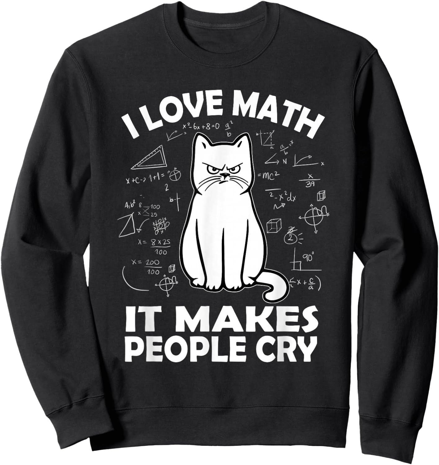 I Love Math It Makes People Cry Math Cat Teacher Mathematics Sweatshirt - Sweatshirt | Black