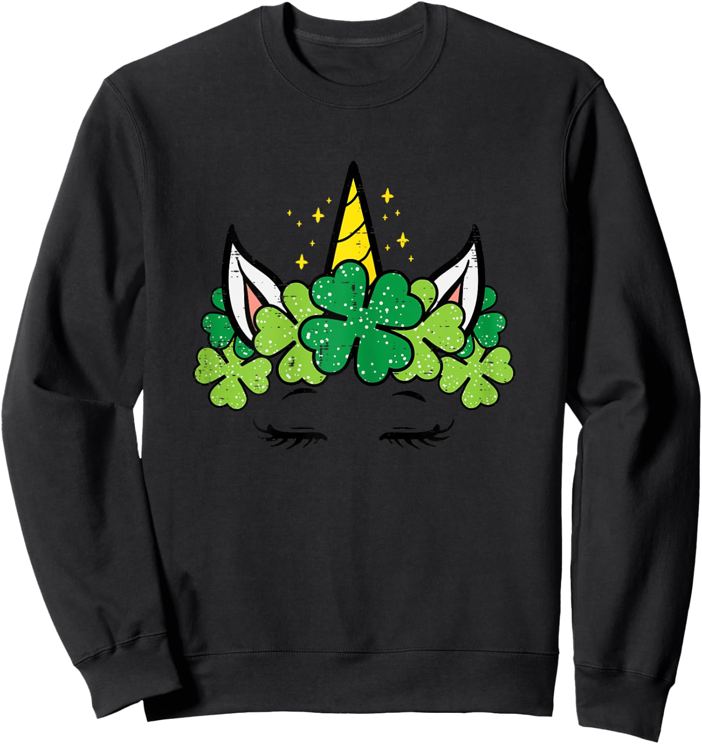 St Patricks Day Unicorn Face Shamrock Pattys Toddler Girls Sweatshirt - Sweatshirt | Black