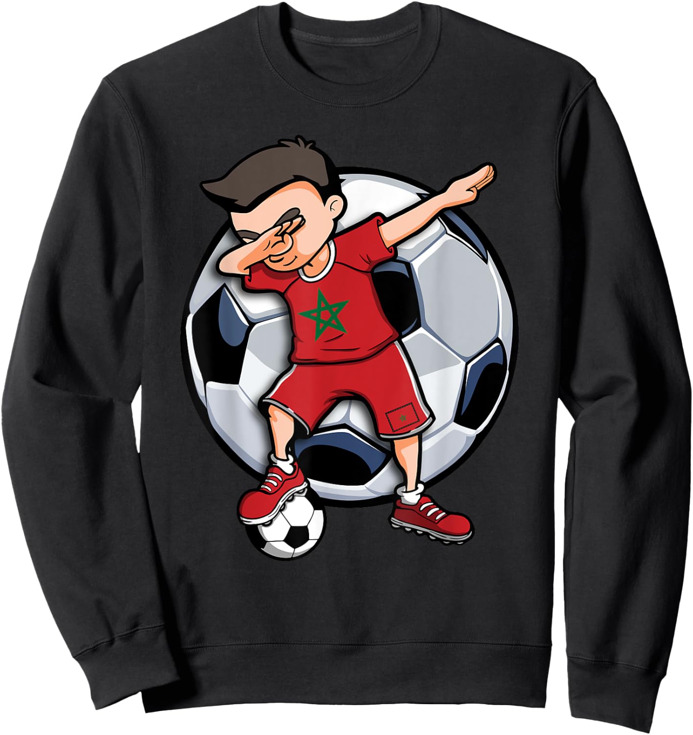 Dabbing Soccer Boy Morocco Football Fan Jersey Moroccan Flag Sweatshirt - Sweatshirt | Black
