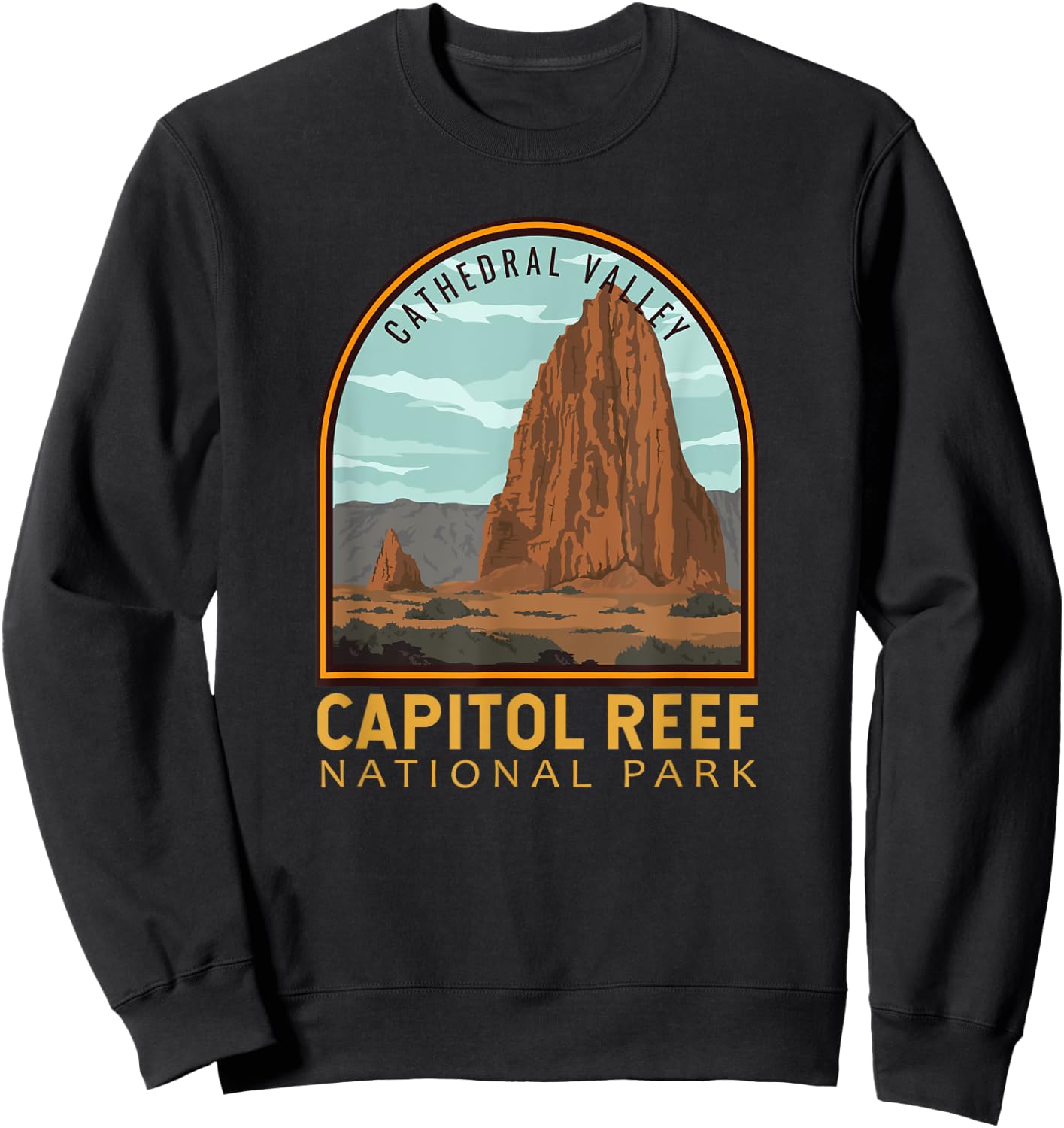 Capitol Reef National Park Cathedral Valley Vintage Emblem Sweatshirt - Sweatshirt | Black