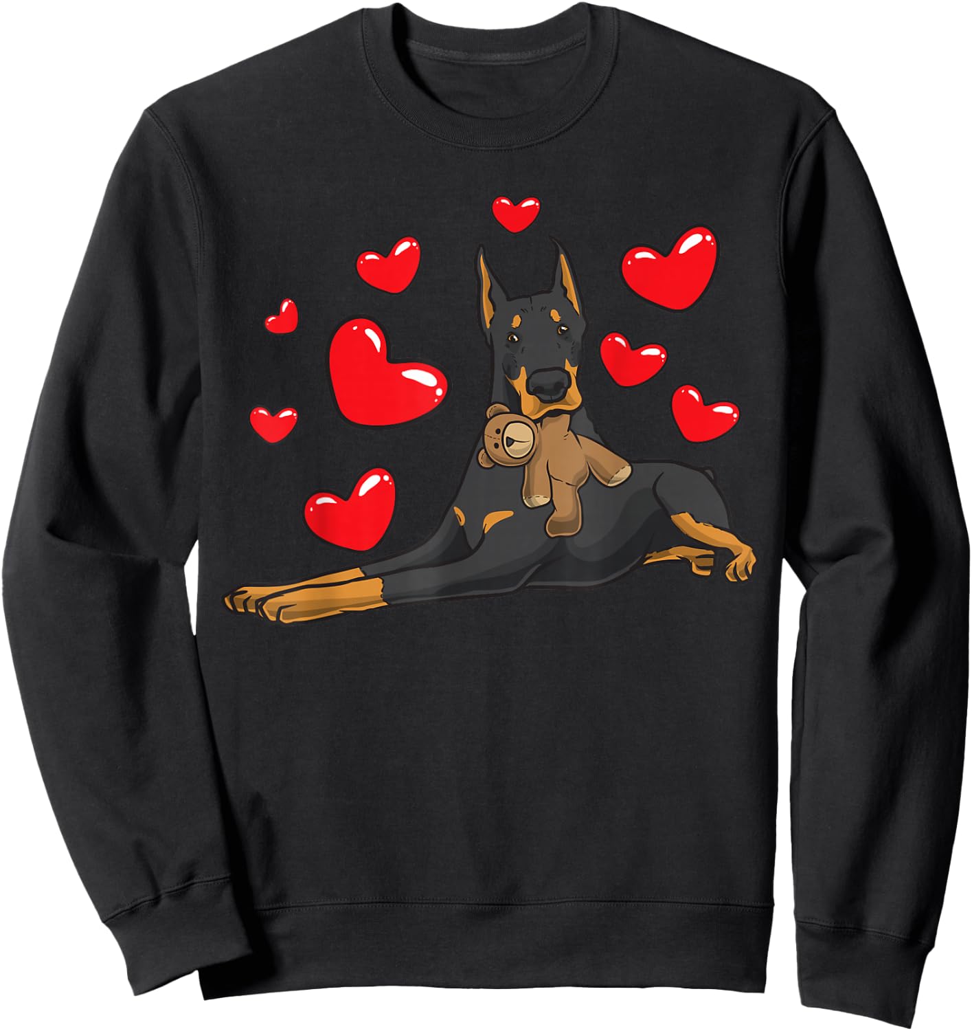 Doberman Dog with Plush Toy Sweatshirt - Sweatshirt | Black