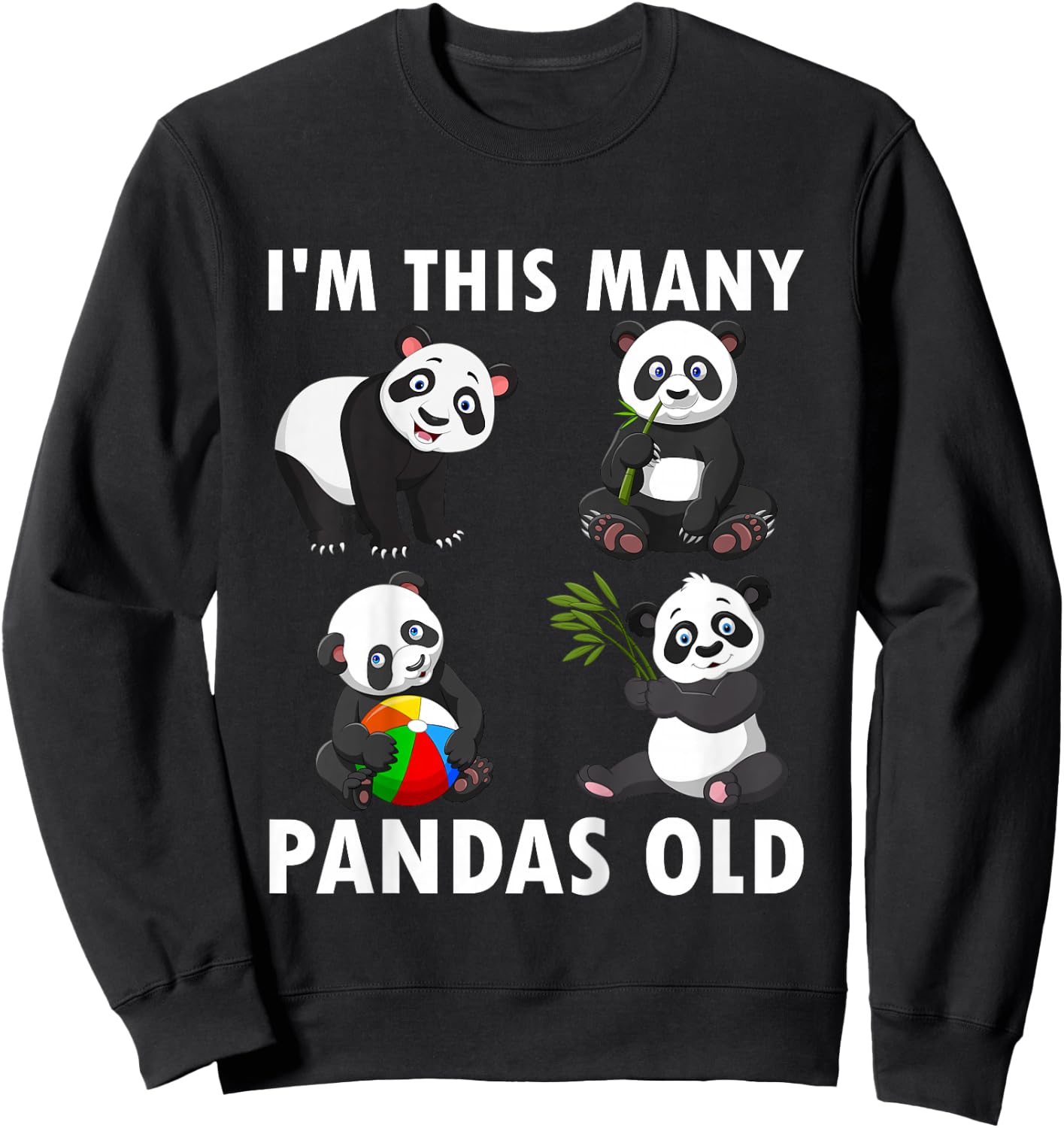 Kids 4 Year Old Boy Pandas Old 4th Birthday Kids Sweatshirt - Sweatshirt | Black