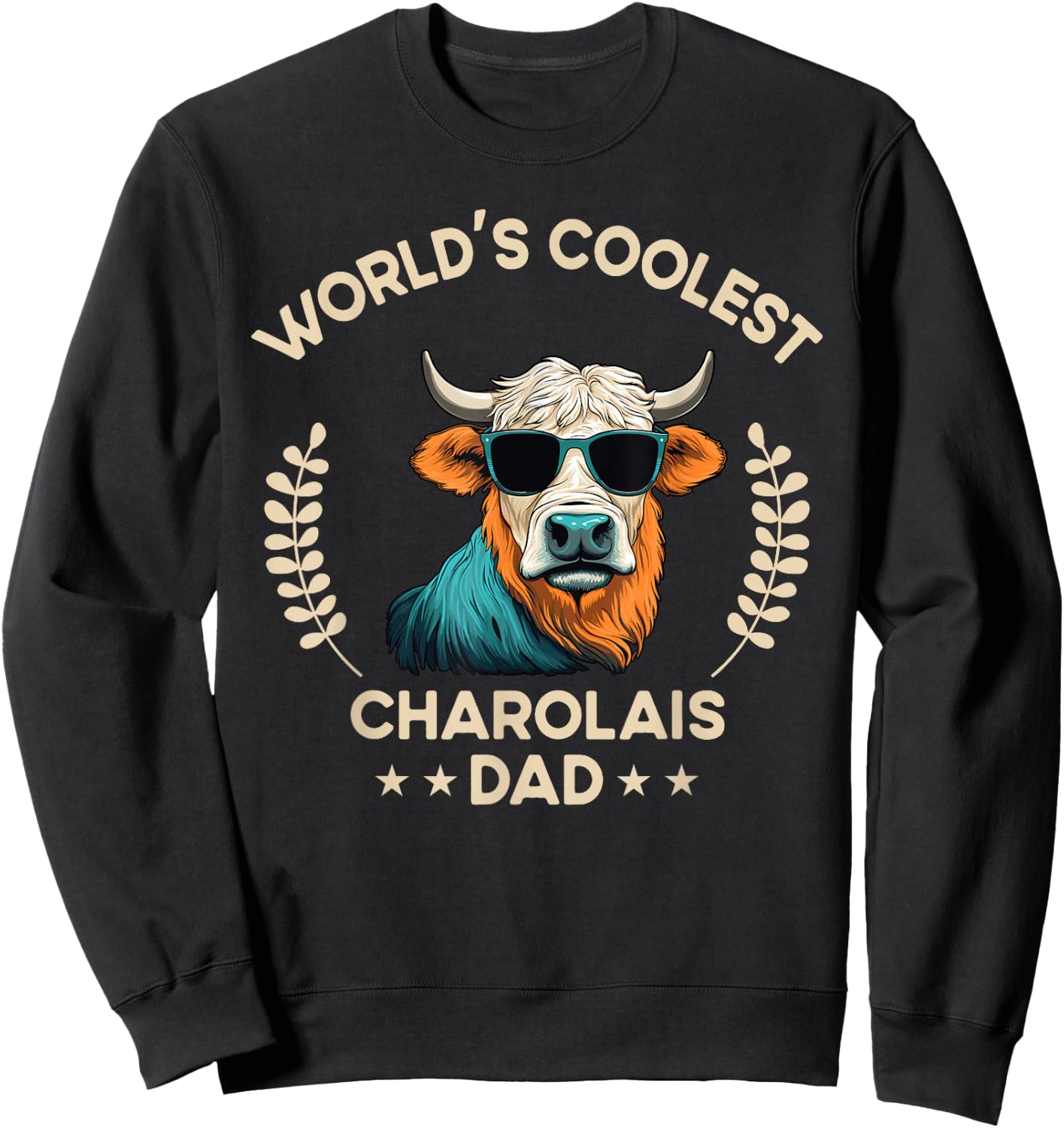 World's Coolest Cow Dad Papa - Men Farmer Charolais Sweatshirt - Sweatshirt | Black